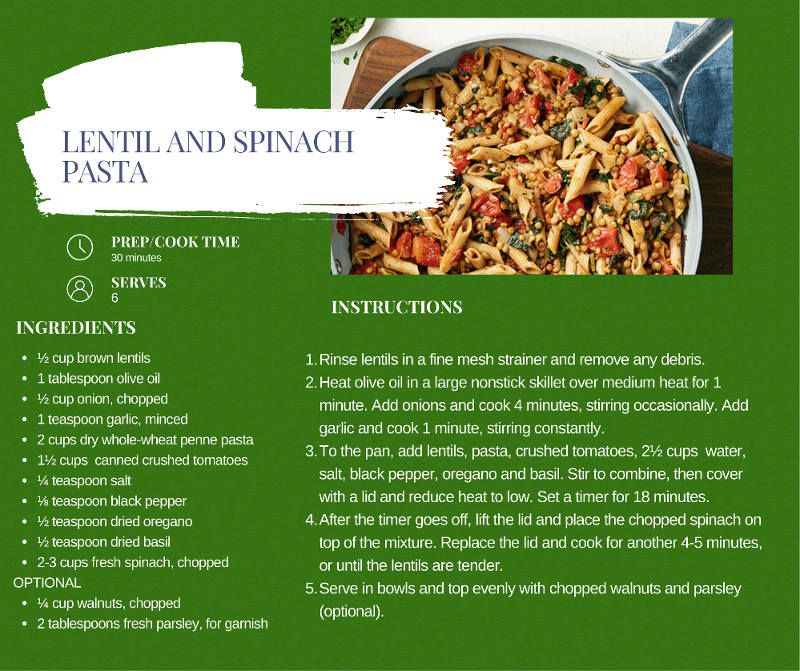 Lentil and Spinach Pasta