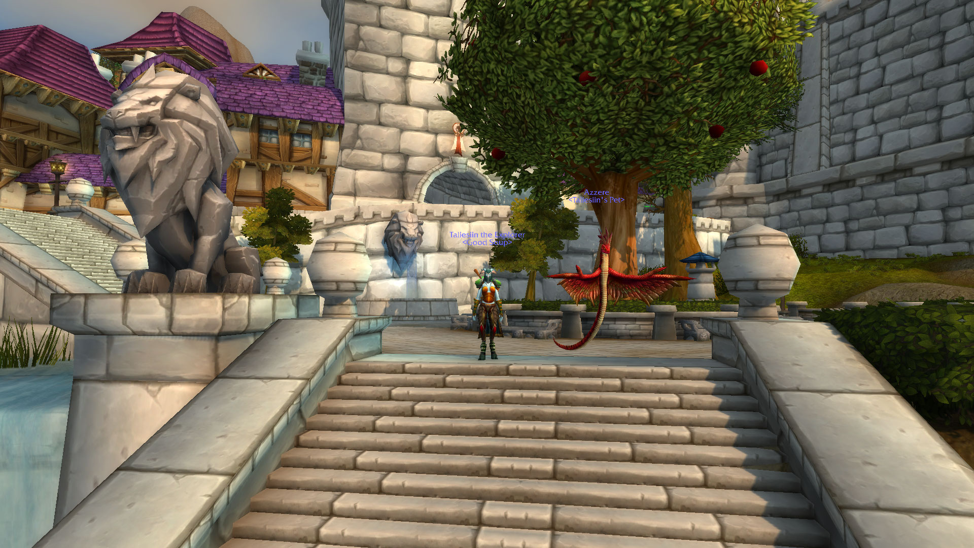 Taliesiin parked in Stormwind with her faithful winged snake.