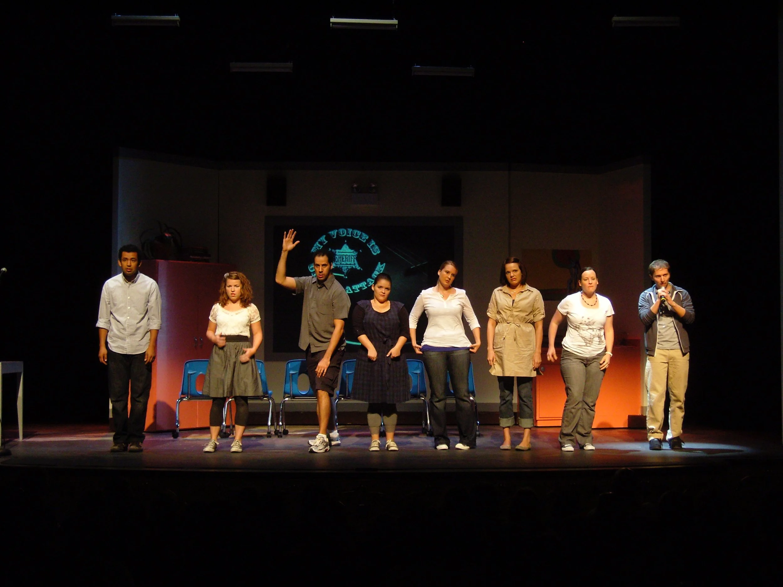Original Cast and Co-Writers of Life in the Middle: (From Left) Ghafir Akbar, Kirstin Franklin, Peter Mendez, Alexandra Guyer, Nissa Perrot, Sarah Gavitt and Kevin Stanfa