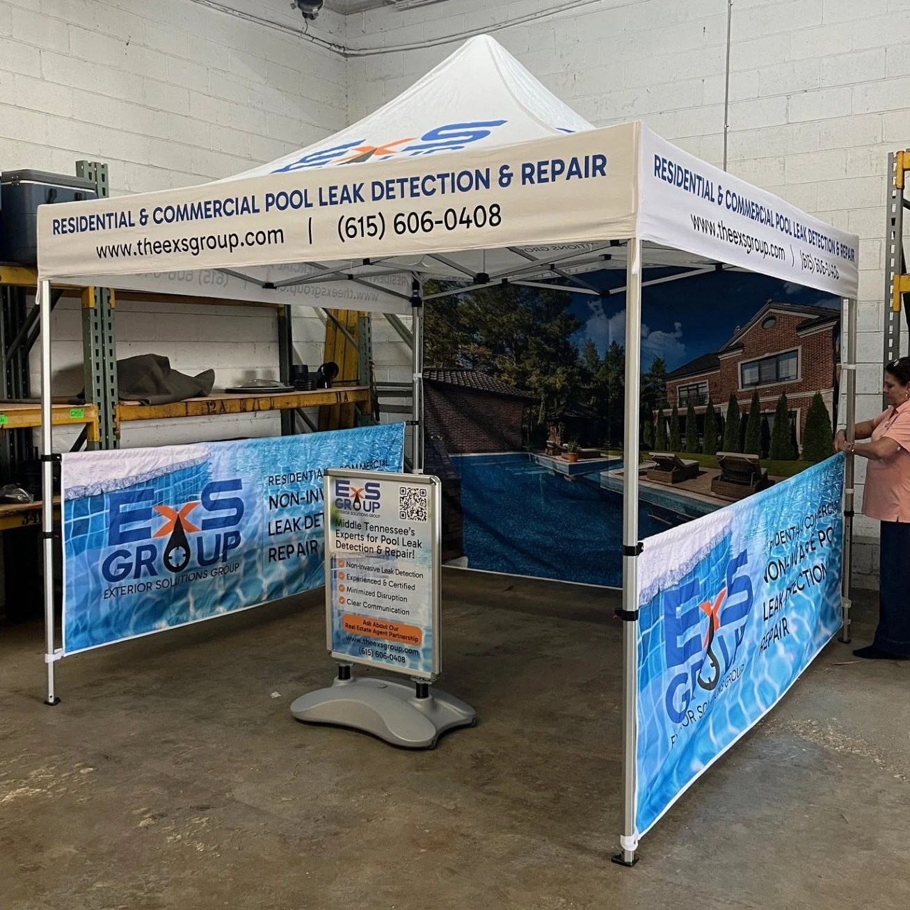 10x10 Custom Event Tent with backwall, sidewalls and outdoor bannerstand