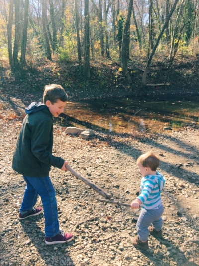 My friend's, Sarah, two son's engaged in a stick match! My favorite parts are their smiles! 