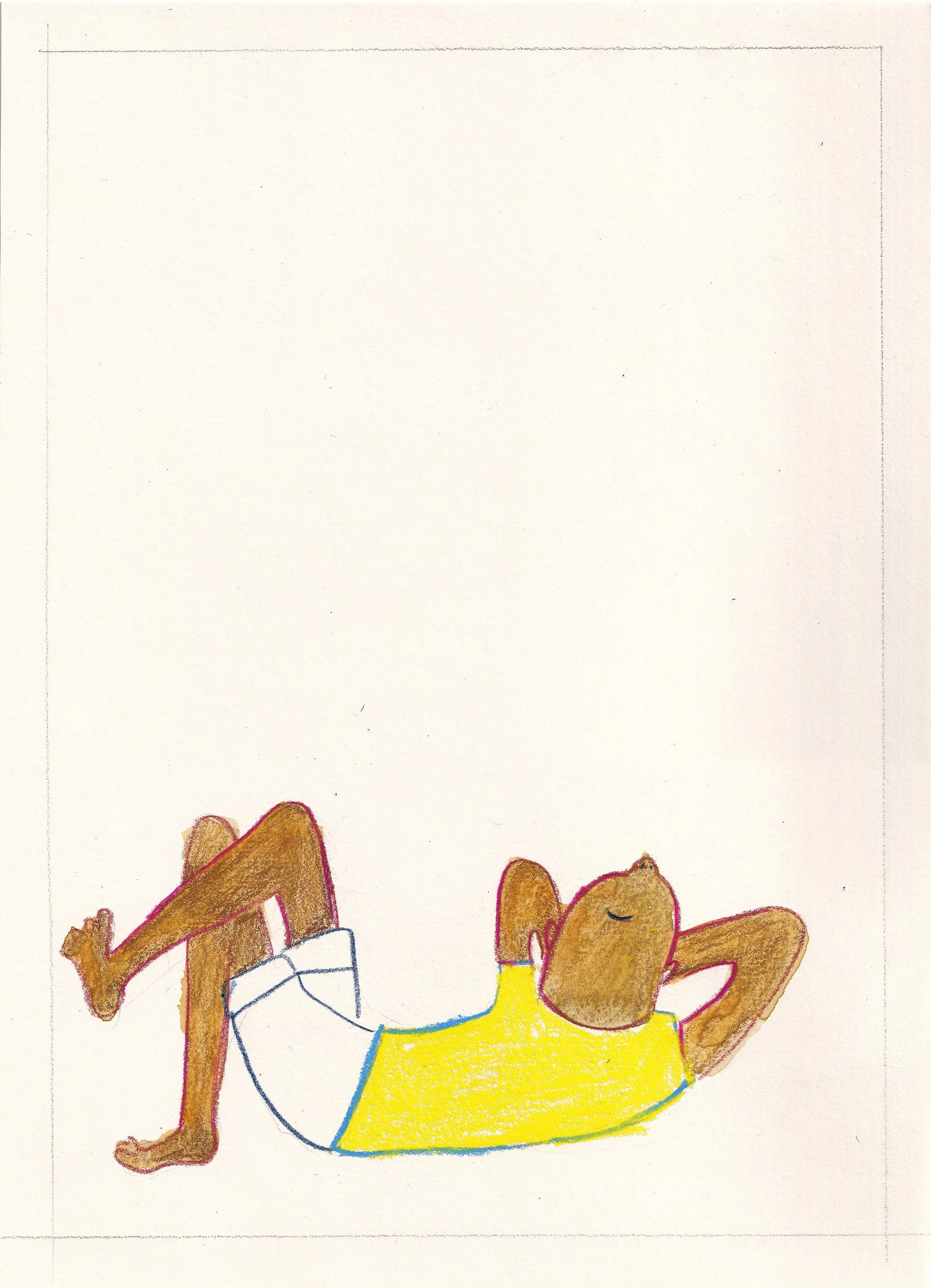  pencil drawing, child gazing at clouds 