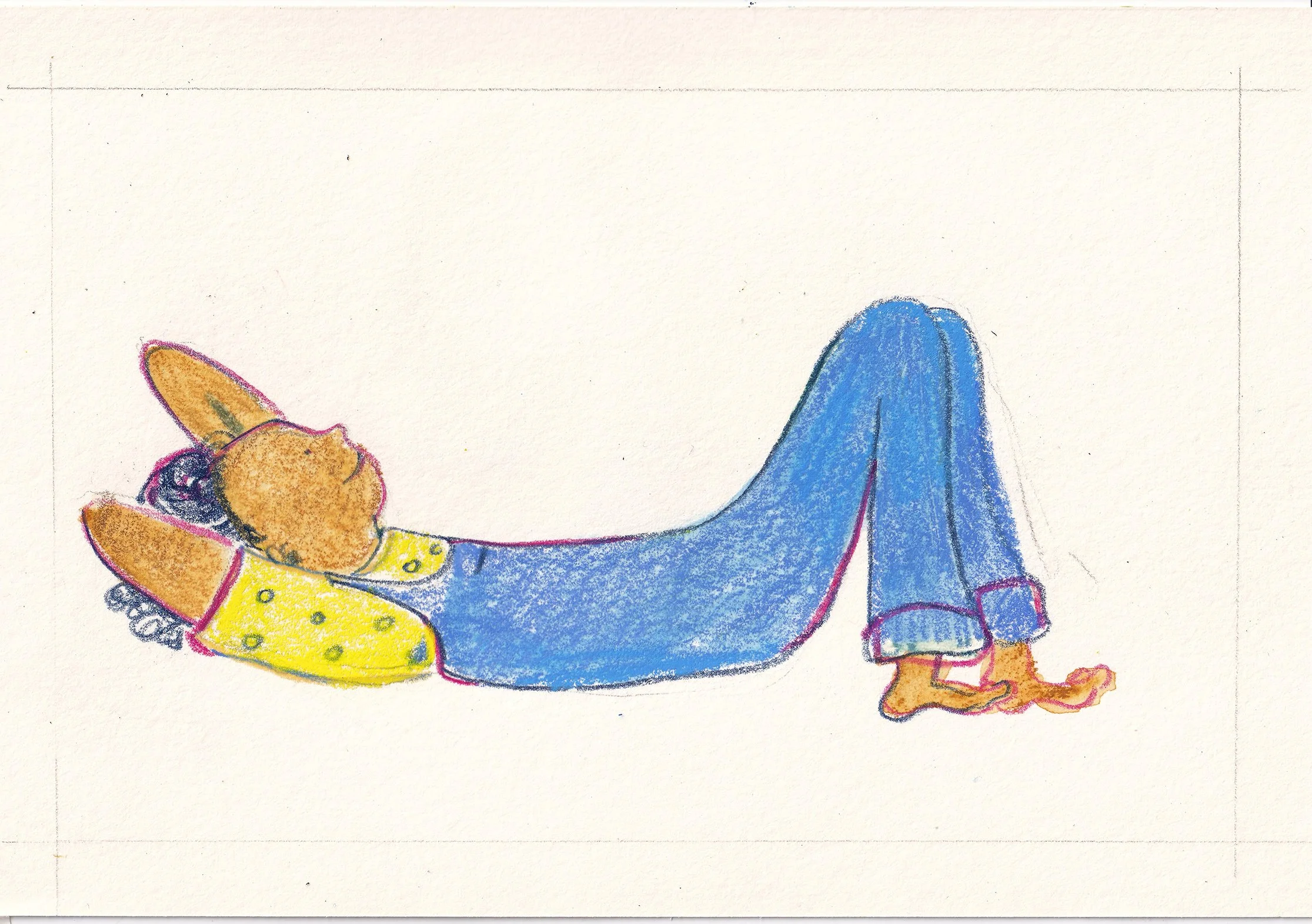  coloured pencil illustration child gazing at clouds, Jaclyn Bates 