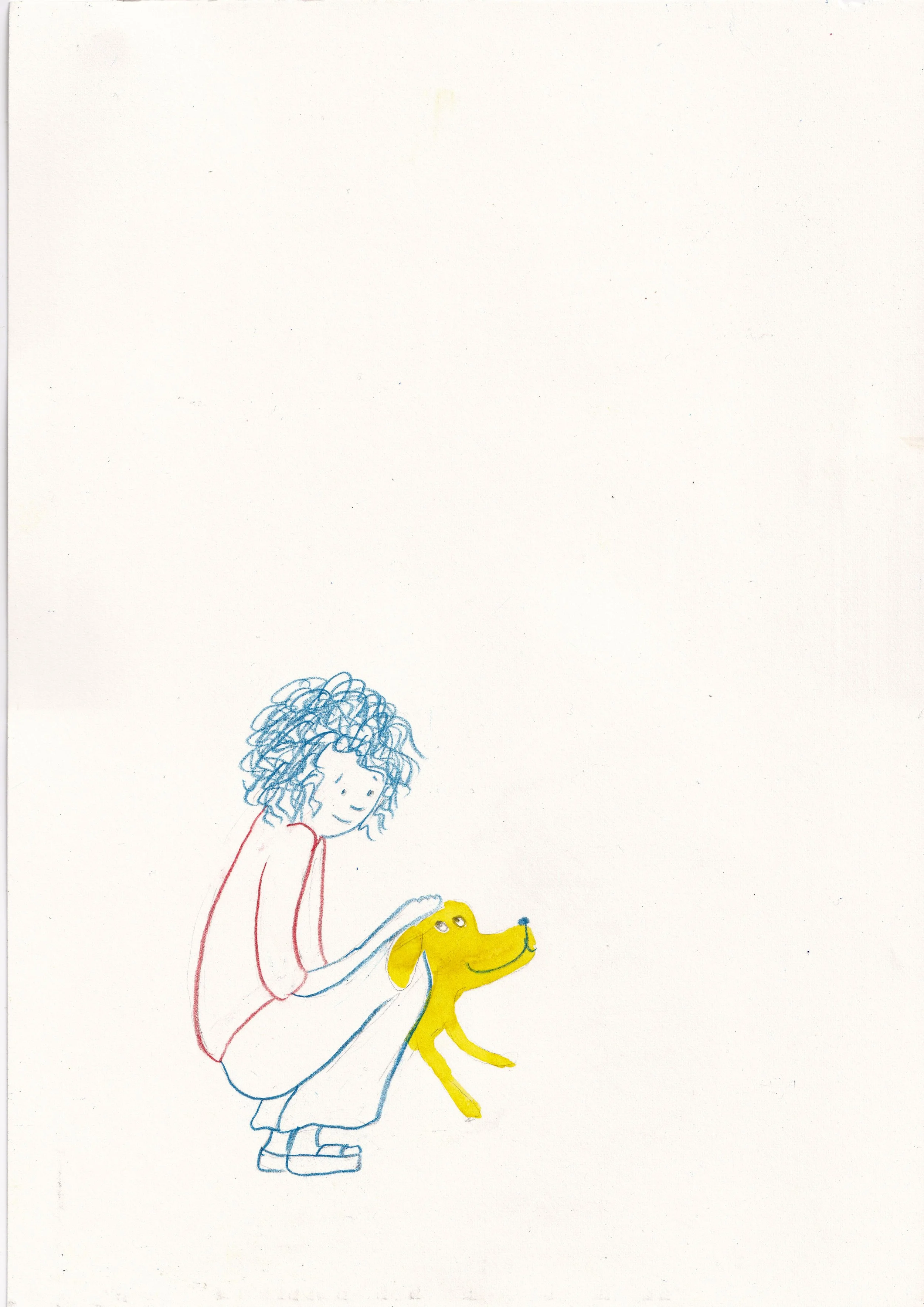  pencil illustration. girl stroking dog, love between pet and owner. pencil and gouache. editorial illustration, picturebook illustration. Jaclyn Bates, illustrator, Brisbane 