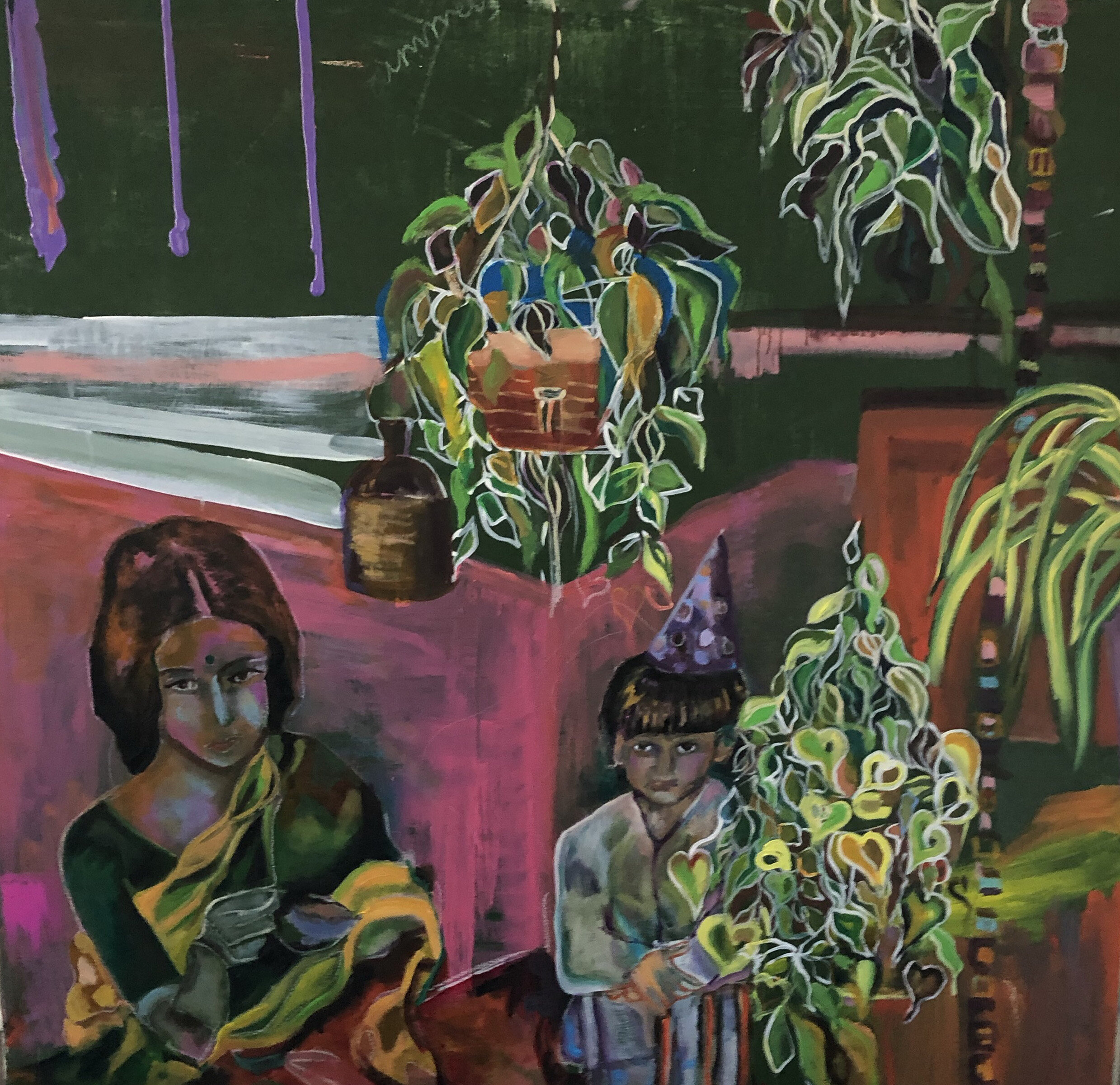 Chai Hour Is When the World Stops, 48”x48” Oil and Acrylic on Canvas, INQUIRE