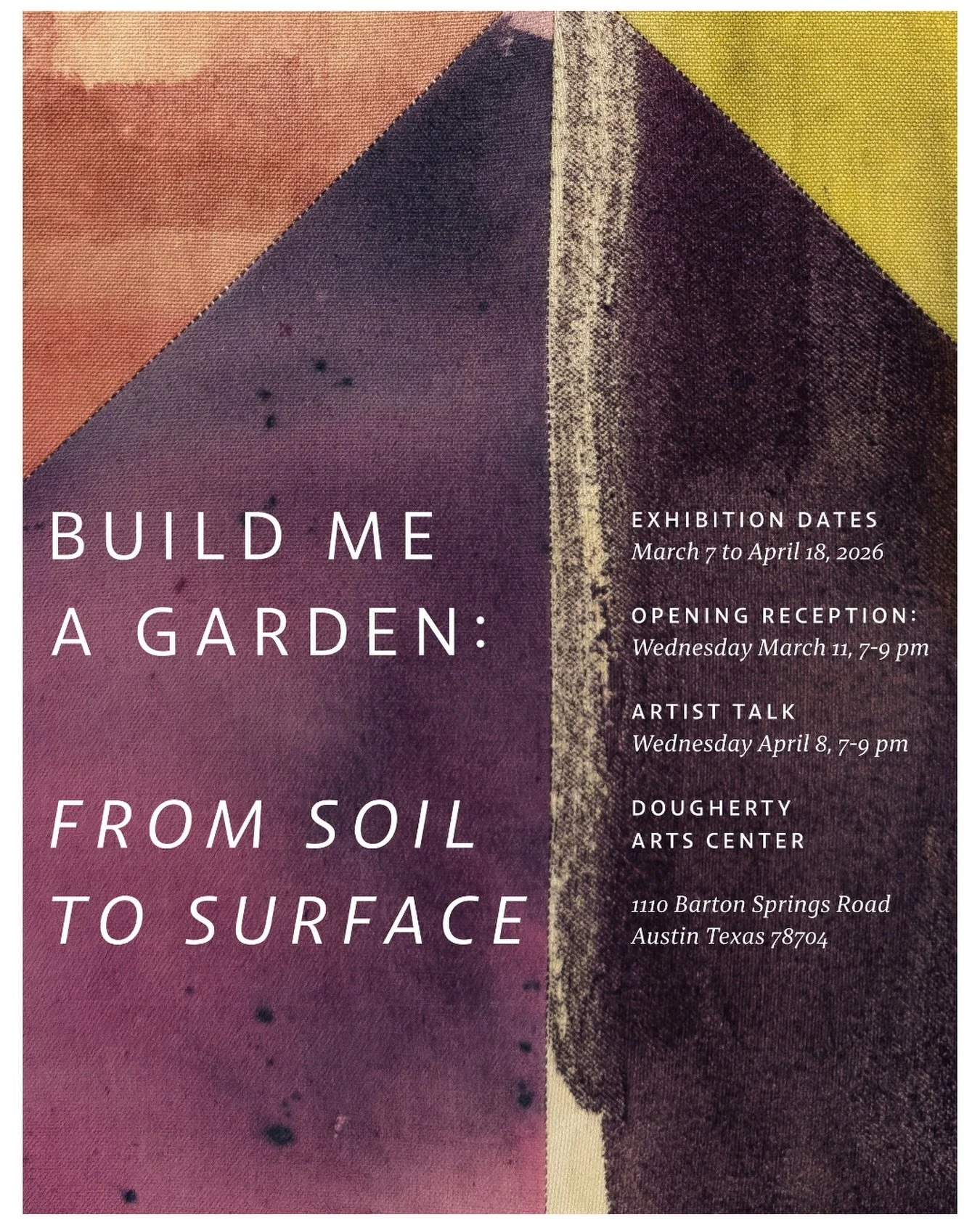 I&rsquo;m honored to share that I will be debuting my newest body of work, Build Me a Garden: From Soil to Surface, on view March 7 through April 18 at the @doughertyartscenter. 

This exhibition asks a question that continues to guide my practice: c