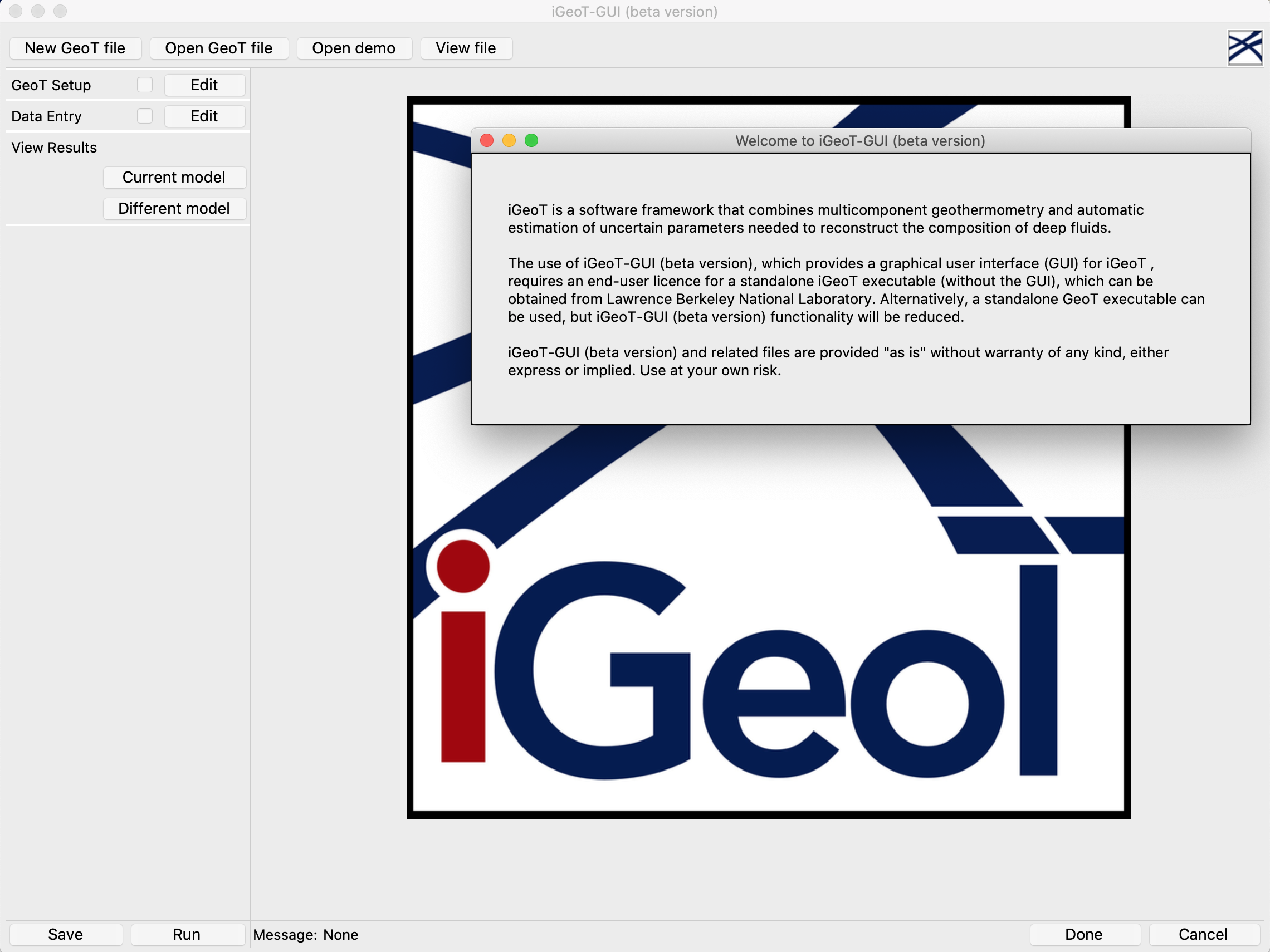 iGeoT-GUI Startup Screen