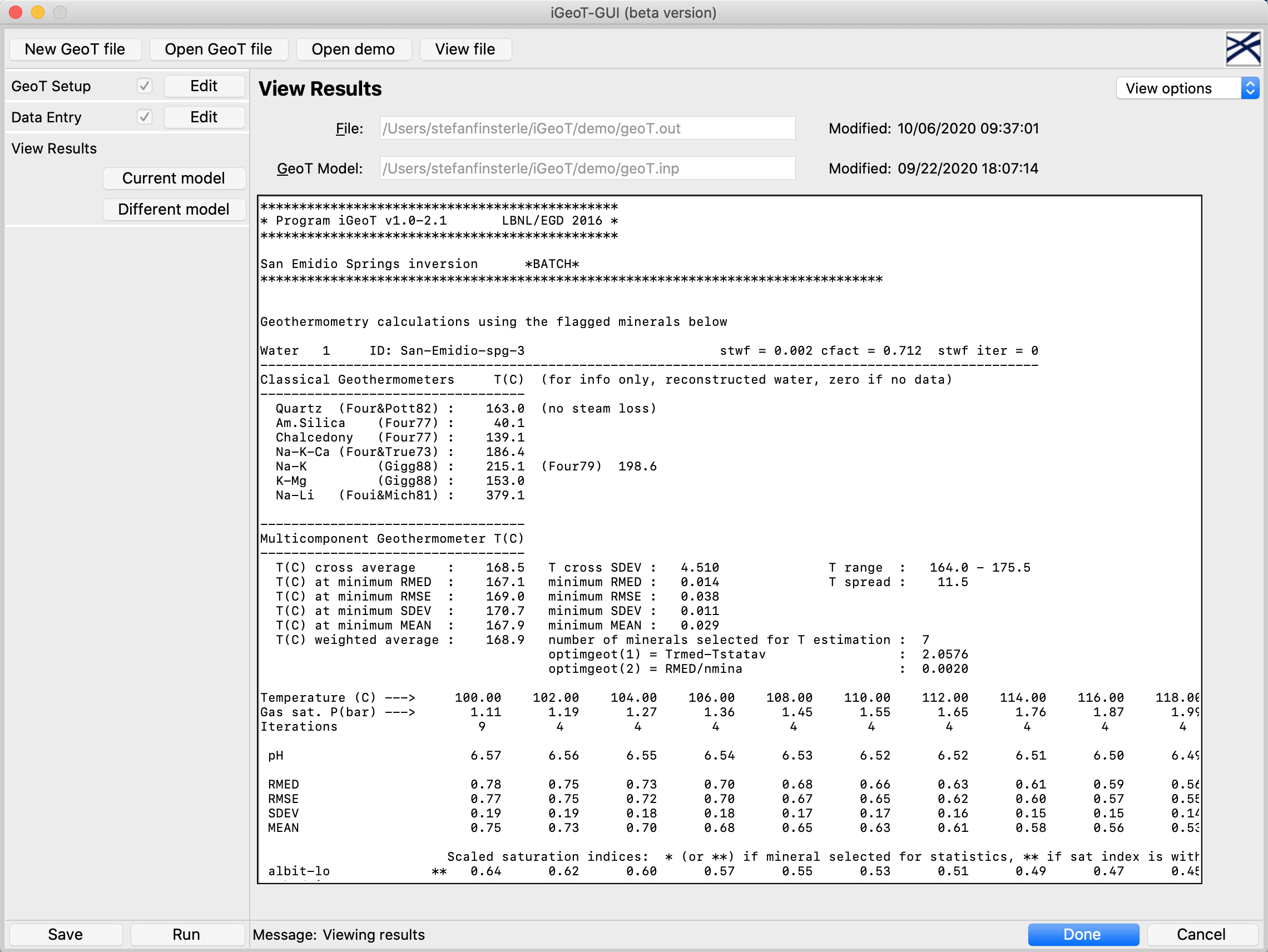 iGeoT-GUI Results Screen: 