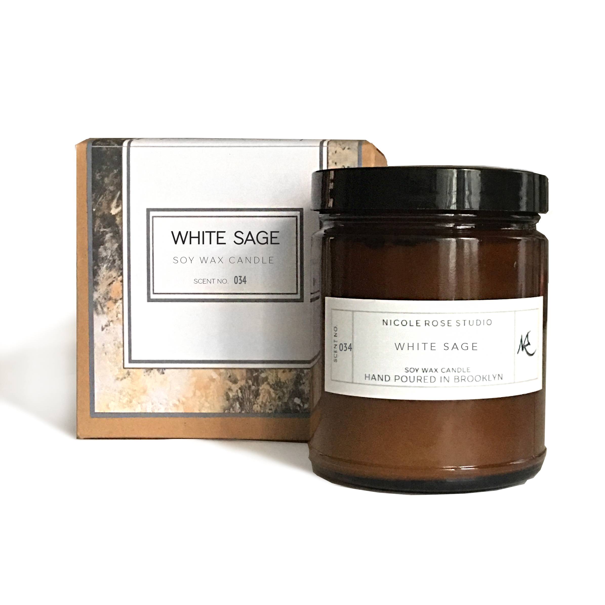 Nicole Rose Studio White Sage Smudging 8oz Soy Wax Candle Gift Box