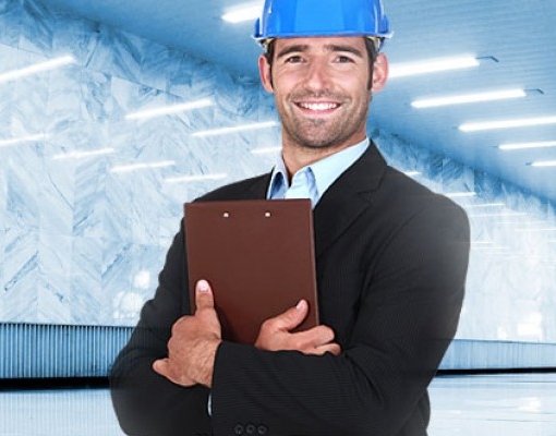 Service supervisor assessing led lighting installation