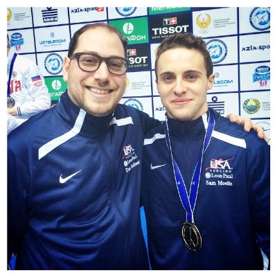 Dan Kellner with Sam Moelis winning the Budapest junior men's foil World Cup in Budapest 2016