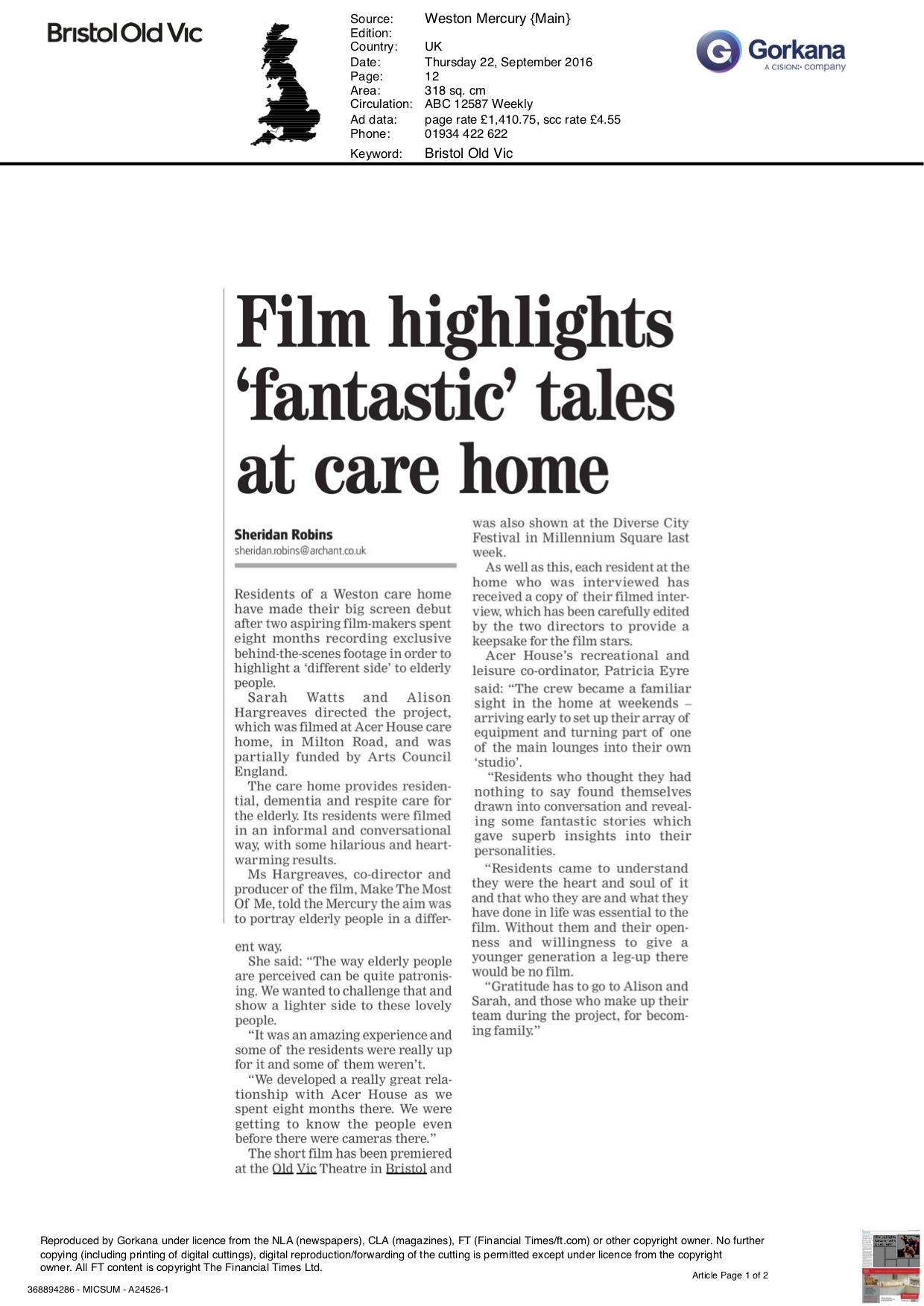 Weston Mercury - Film highlights fantastic tale at care home - Sarah Wat....jpg