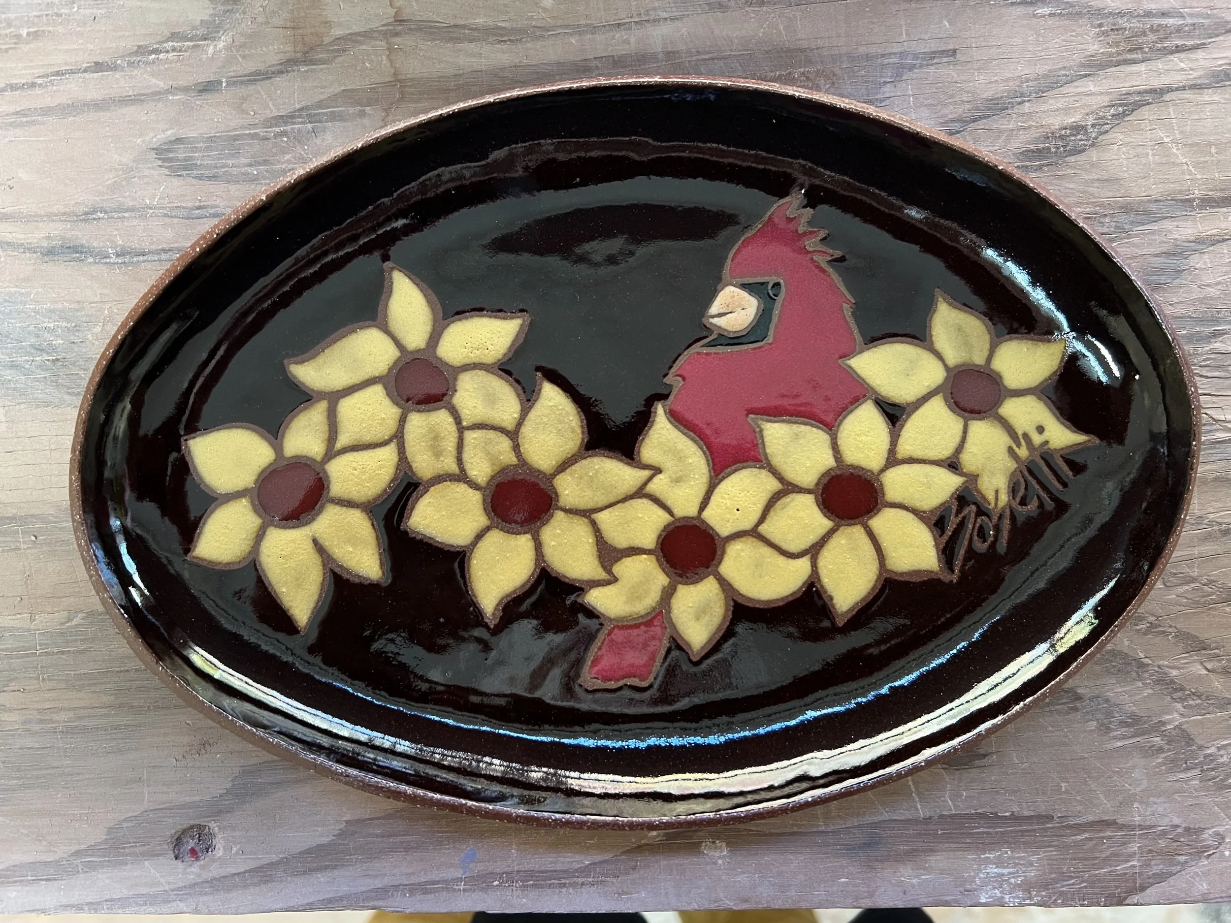 Cardinal and Yellow Blossoms