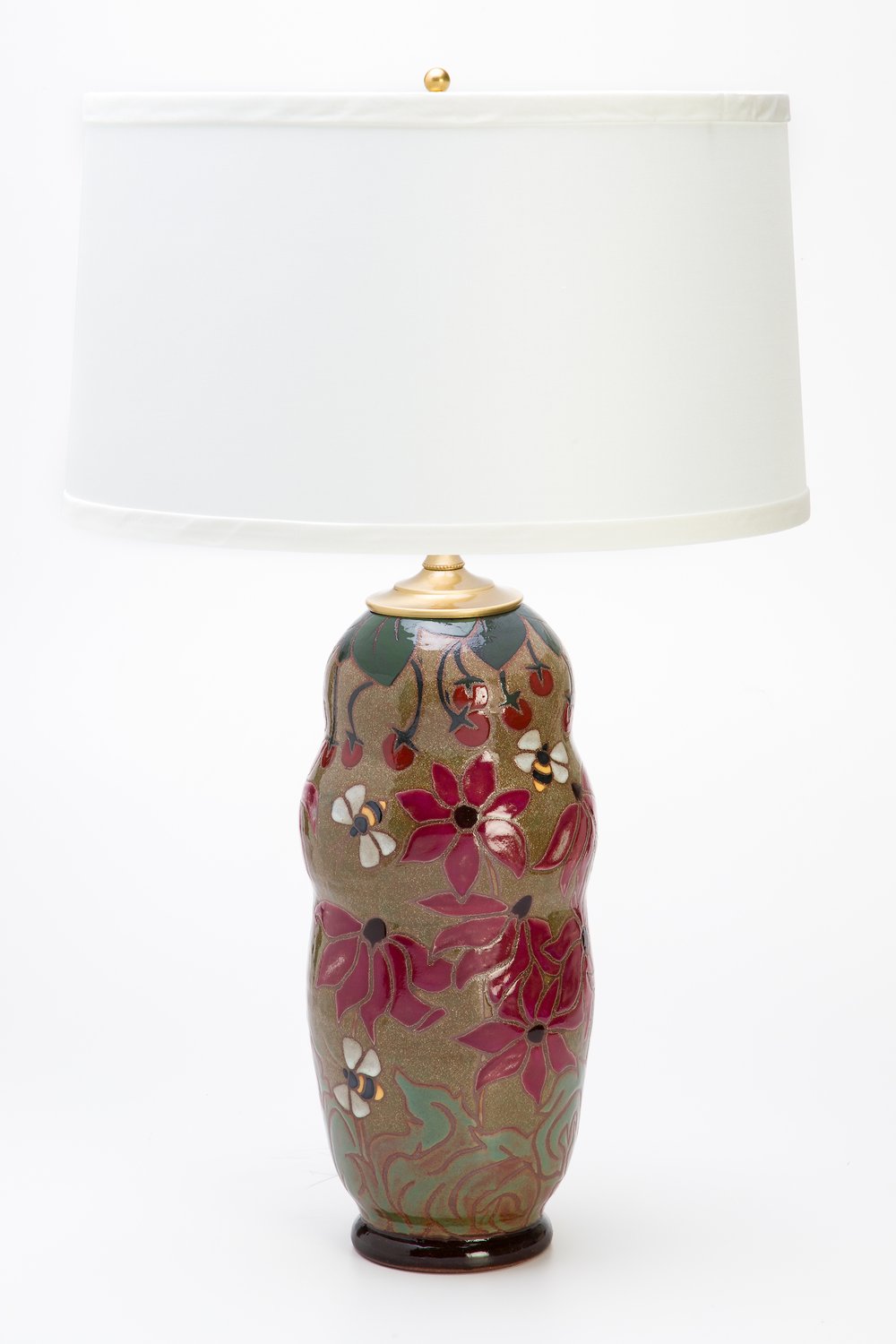 Bee and Cone Flower Table Lamp in Neutral Colors