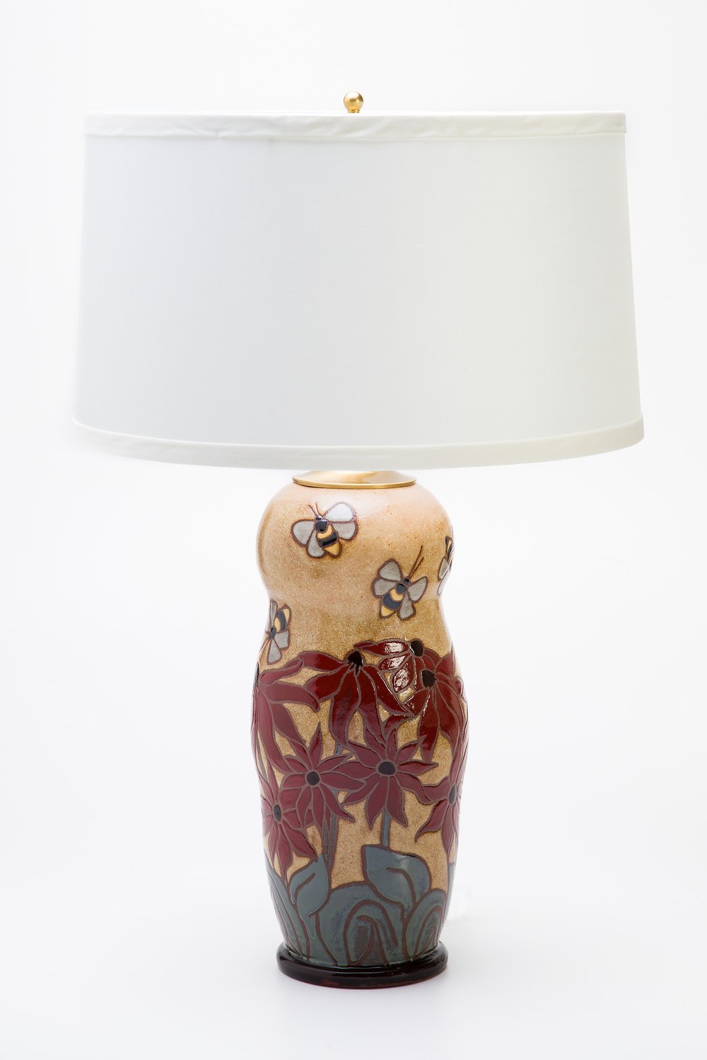 Table Lamp with Bees and Red Cone Flowers