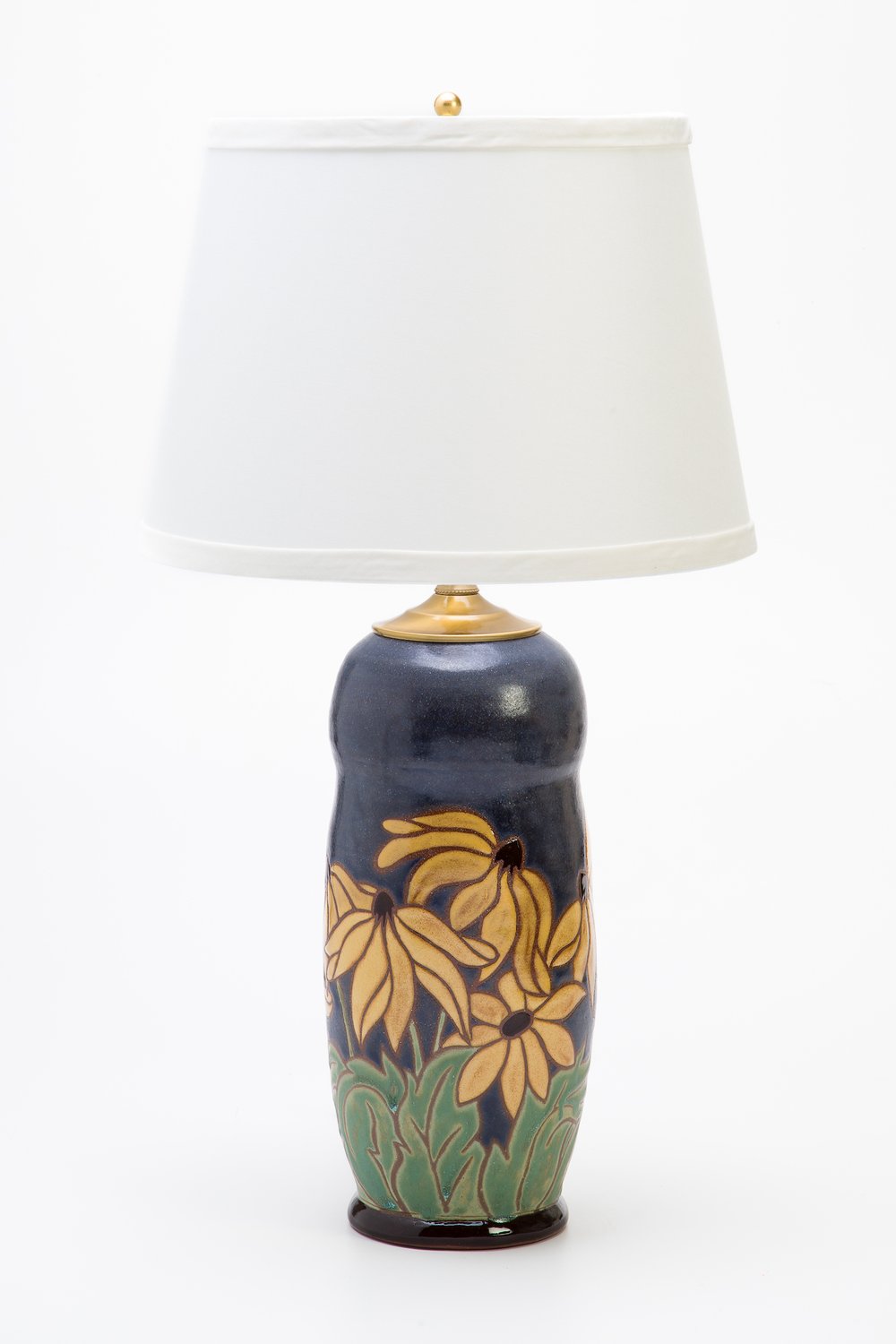 Sunflower Table Lamp in Butterscotch and Navy Blue