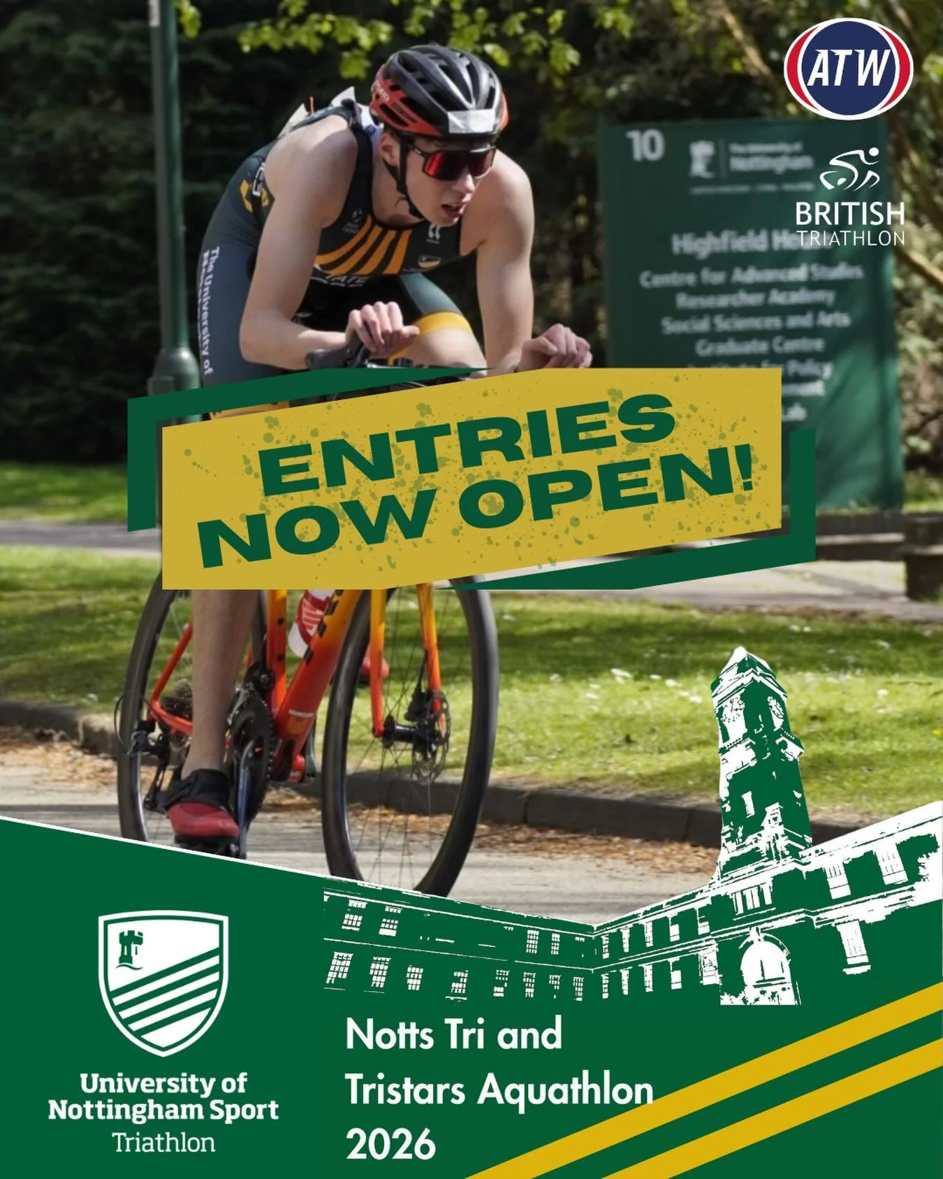 NOTTS TRI AND TRISTARS AQUATHLON 2026 🏊&zwj;♂️🚴&zwj;♂️🏃&zwj;♀️

The 2026 edition of our campus based, pool sprit triathlon and aquathlon will be taking place on Saturday 9th May!

Entries are now open on the British Triathlon website, with an earl