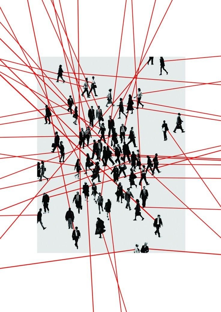 Many people and red lines