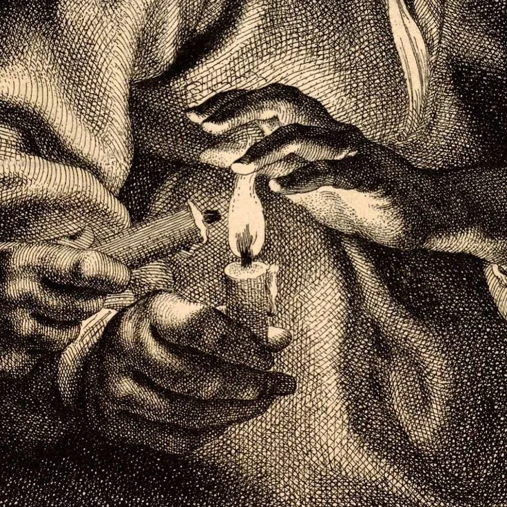 two hands with candles lighting them one by the other by Cornelis Visscher