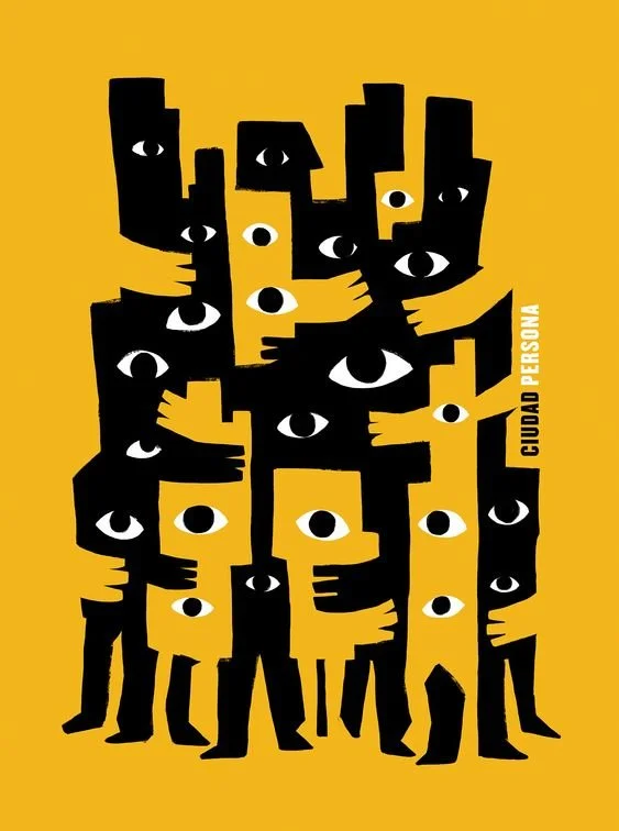 Many people in form of eyes, by Luis Pinto (ElPinto), Carteles participantes para la exposición La Ciudad Ligera en MadridGráfica 2017