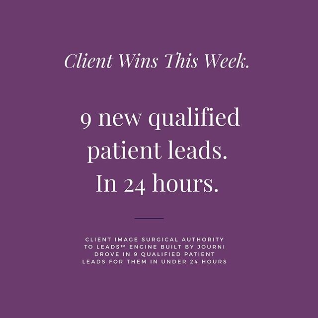 HOW DID THIS HAPPEN?! ⁣
⁣
Congrats to our Tennessee plastic surgery client, @imagesurgicalarts on the launch of their Journi Authority To Leads&trade; engine, along with the 9 new qualified leads that engine was able to pull in, in under one day! ⁣
⠀