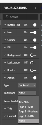Under the “Action” dropdown are your options for where you’d like the bookmark to navigate to.