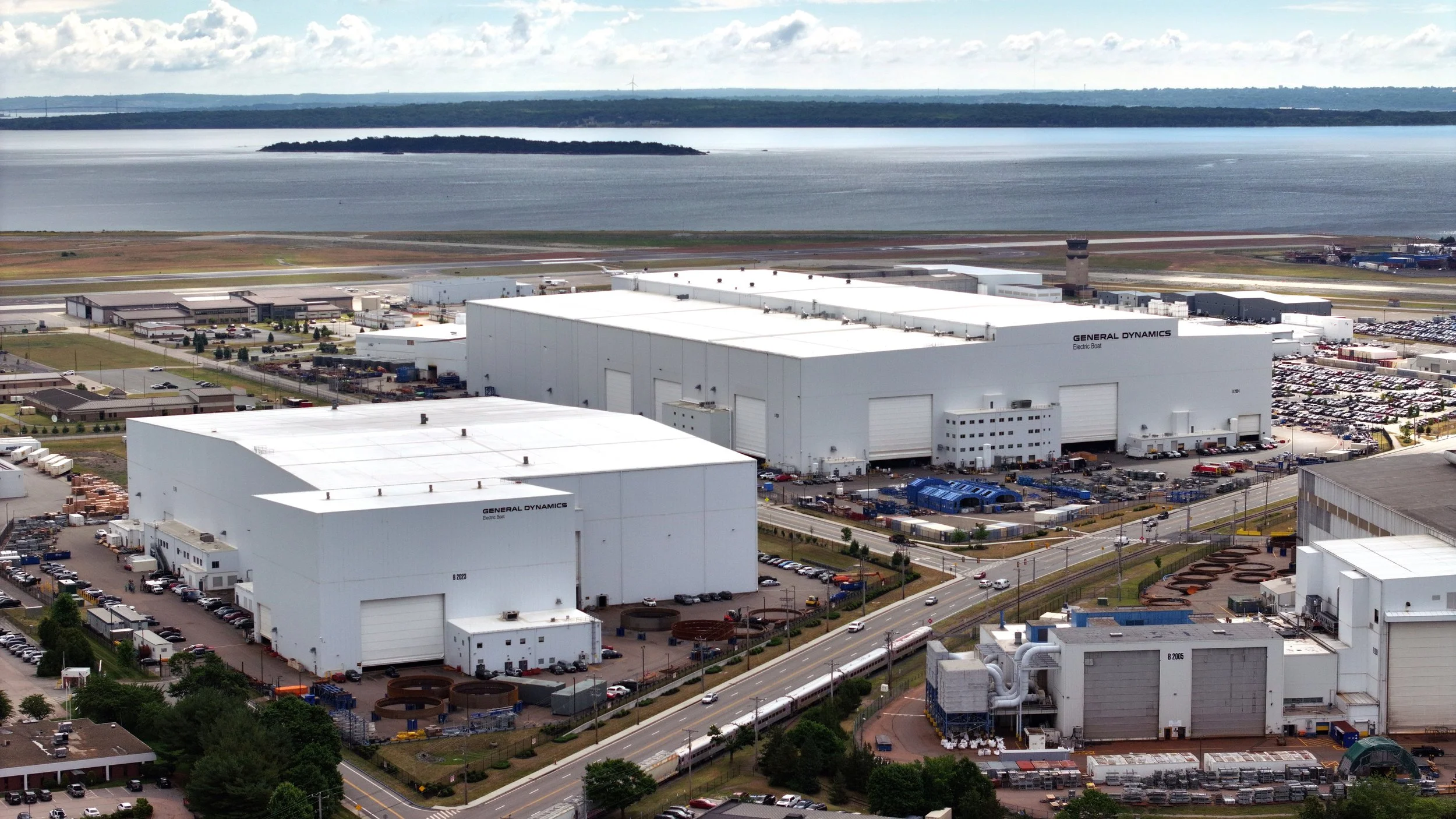 Electric Boat's footprint at the Quonset Business Park is seen from above.