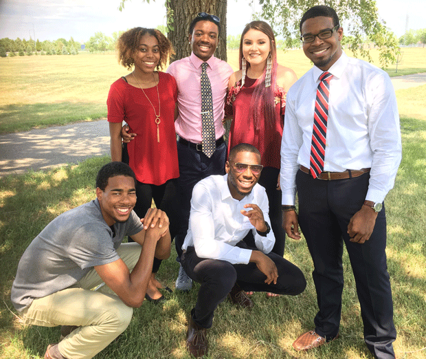 Standing from left to right Ataya S., Darrick M., Wozek C., Alden B. Seated in front: Tidas T., and Reuben I. Tia Z. not pictured