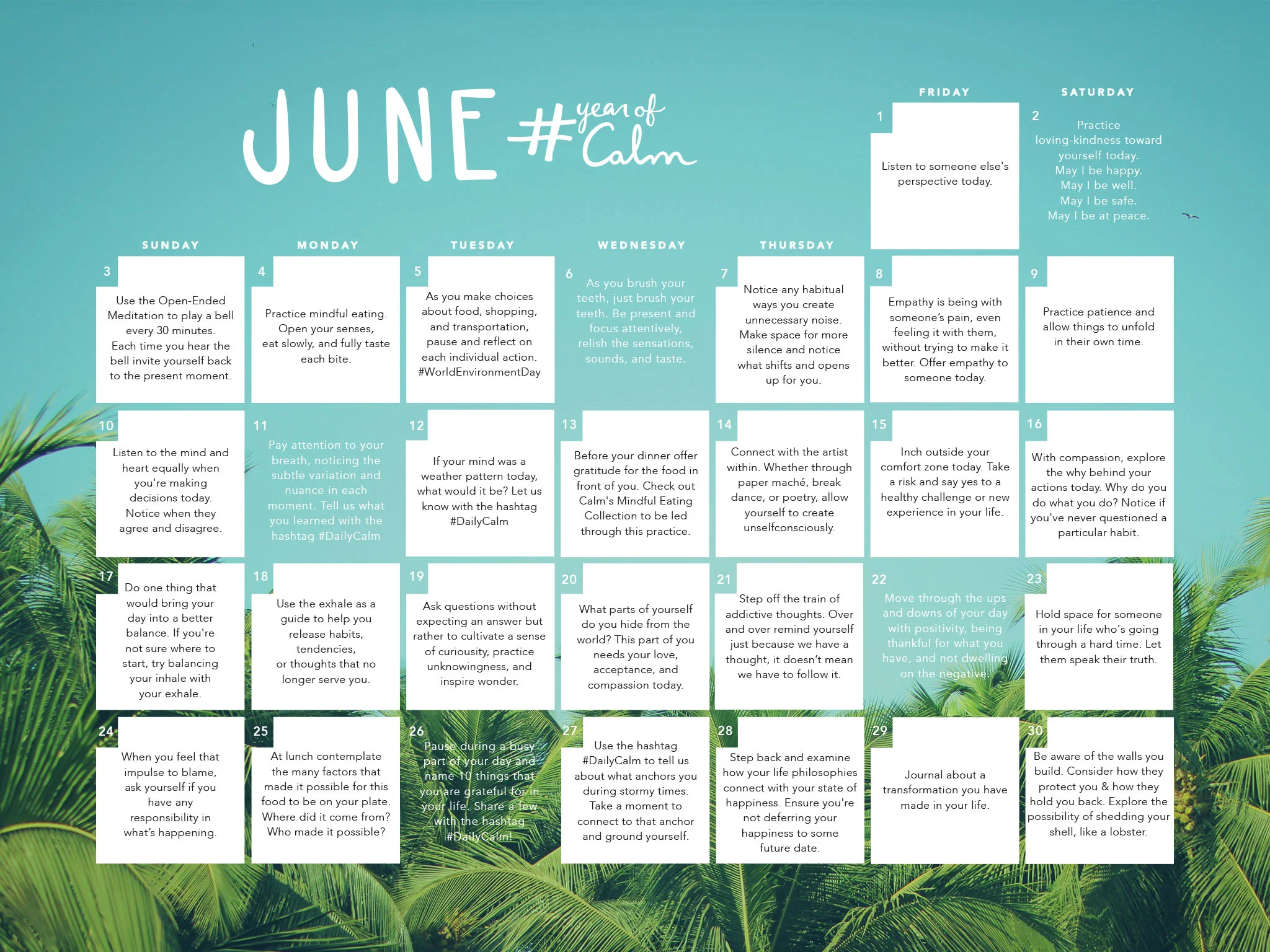 Nourish your relationships with June's Mindful Living Calendar — Calm Blog