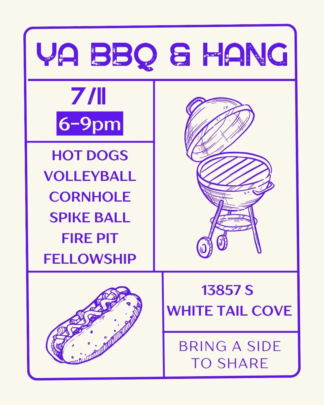 You are invited to the Young Adults BBQ! We're gonna have games🏐, fellowship🎉, and food🌭! Speaking of food. We need to know how much food to prepare, so contact Josh Daab at (801) 514-4756 for RSVP. Let him know if you will be attending or not, an