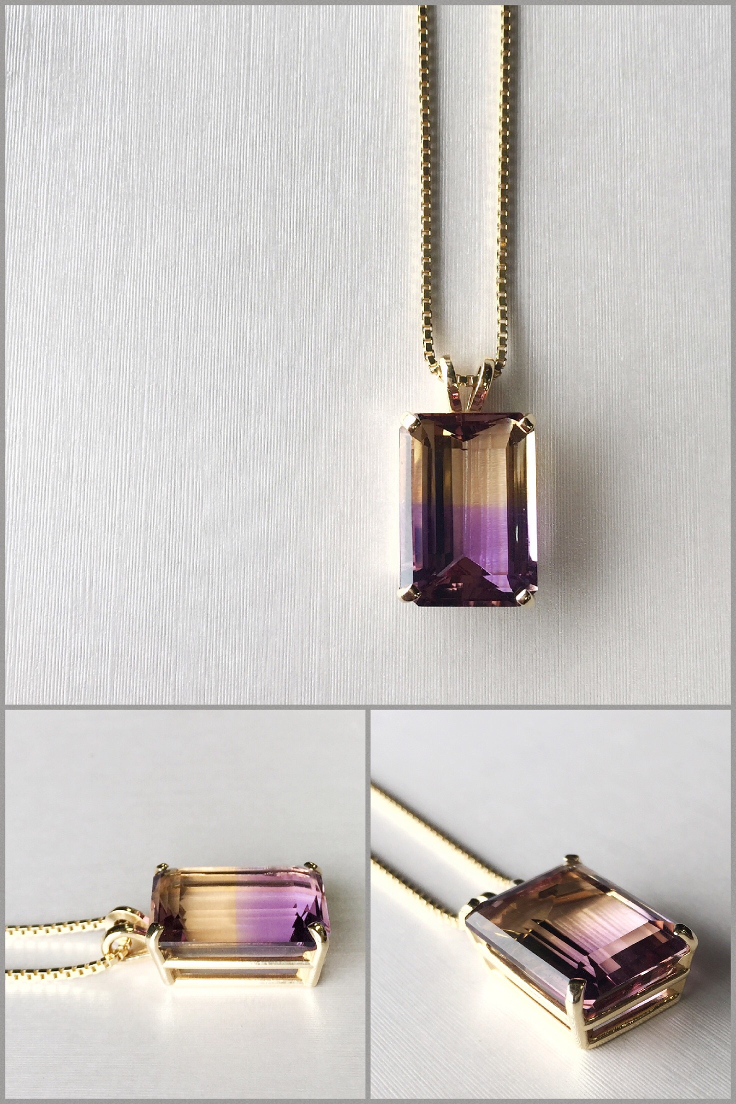 Emerald Cut Ametrine set in 14K Yellow Gold Setting.