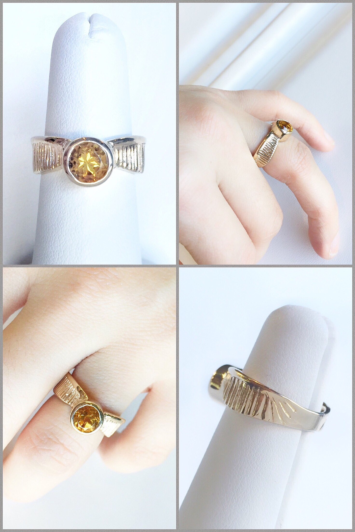 14K Yellow Gold Citrine Golden Snitch Ring, Hand Carved, from the Harry Potter movies.