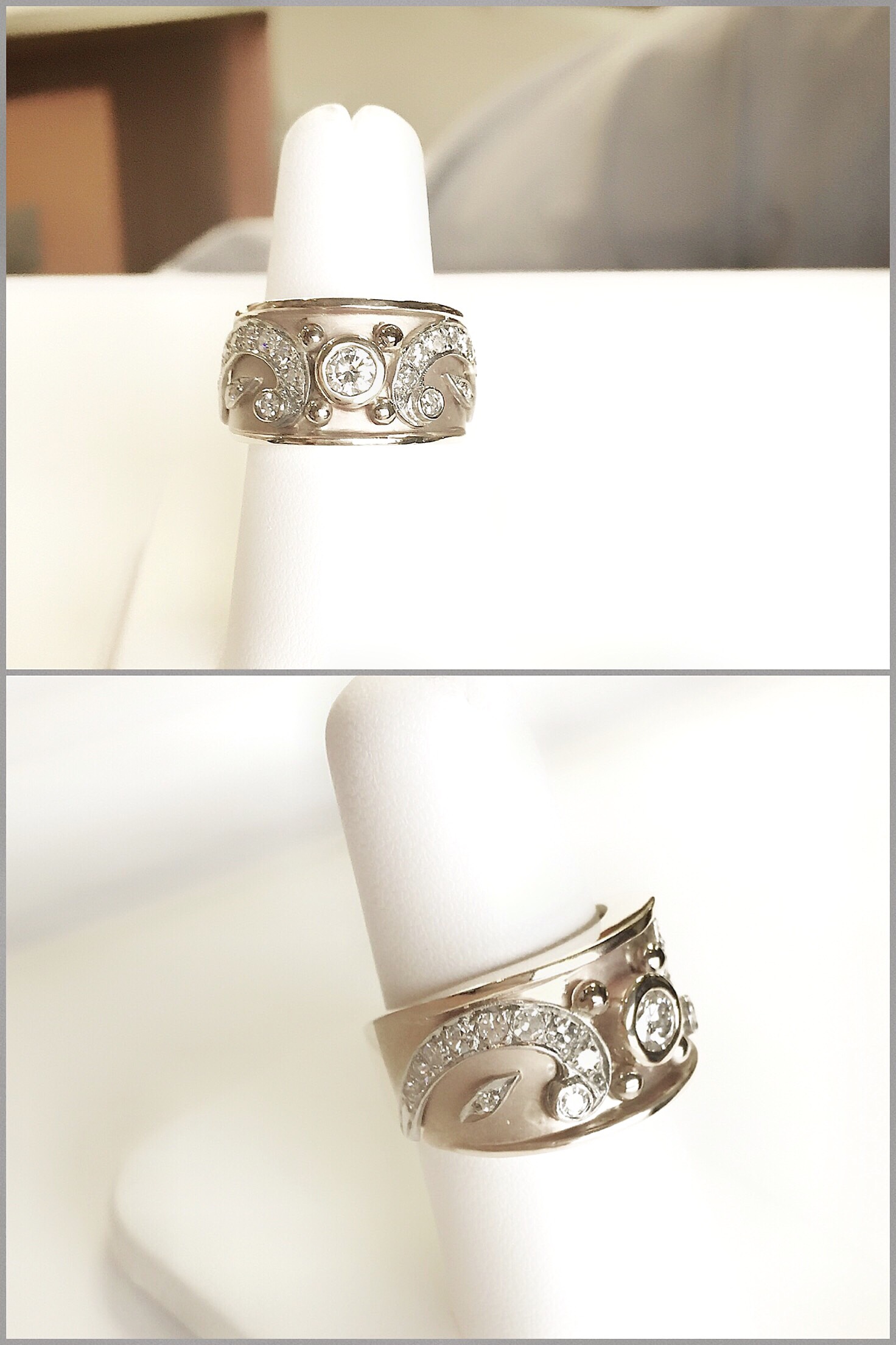 Two Tone Diamond Byzantine Ring made with customers pair of Diamond Paisley Earrings.