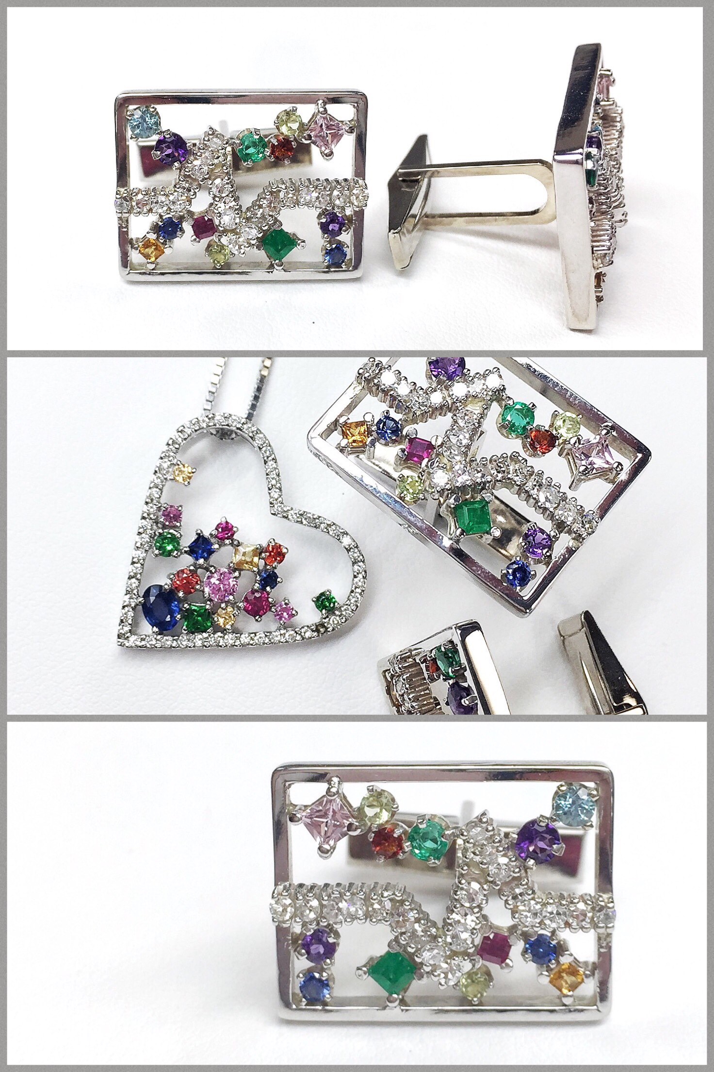 Custom Made Multi Gemstone Pendant and Cuff Links made for Donation to The American Heart Ass.