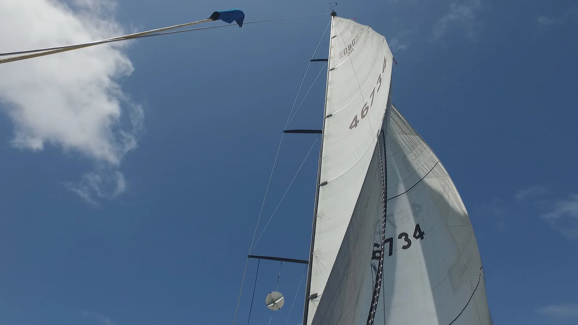 Note how the leech of the main, in the area of the sail number and above it, is twisted and far more open than the portion of the leech below it. Twisting off the main, as shown here, is just one way to depower the mainsail.