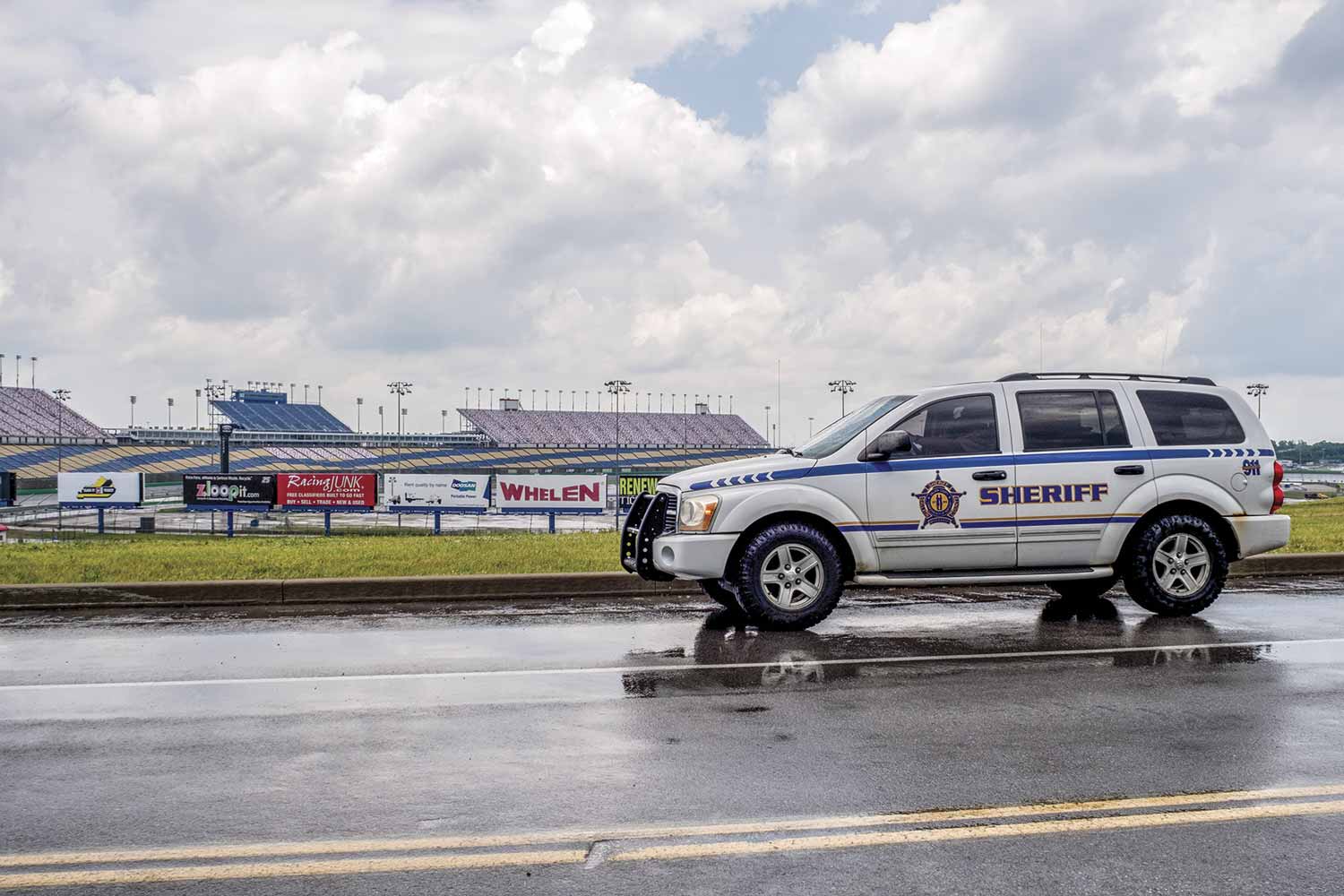  Patrolling the massive area surrounding the speedway and keeping thousands of campers safe during severe-weather situations dominates the agency’s personnel during the large Kentucky Speedway races. (Photo by Jim Robertson) 