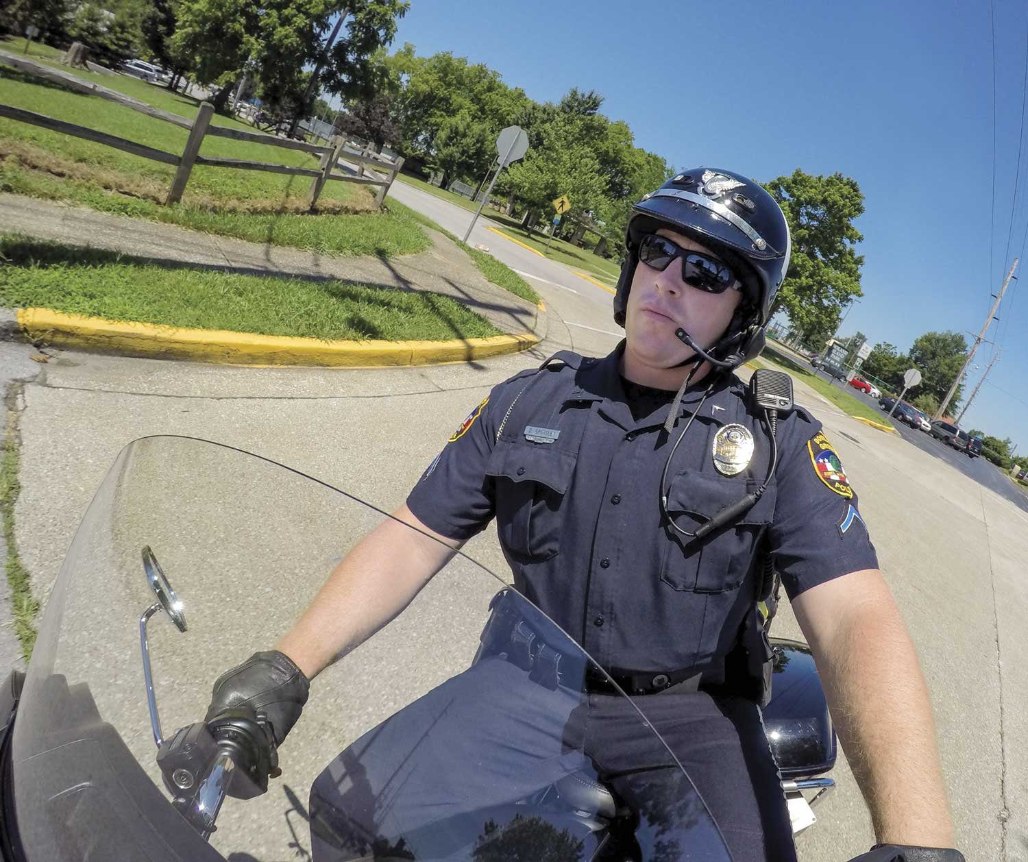 Bowling Green Police Motor Officer David Grimsley is one of four motorcycle officers for the department. BGPD’s motorcycles not only work everyday patrol, they participate in various road races, parades and special events throughout the year. (Photo by Jim Robertson)