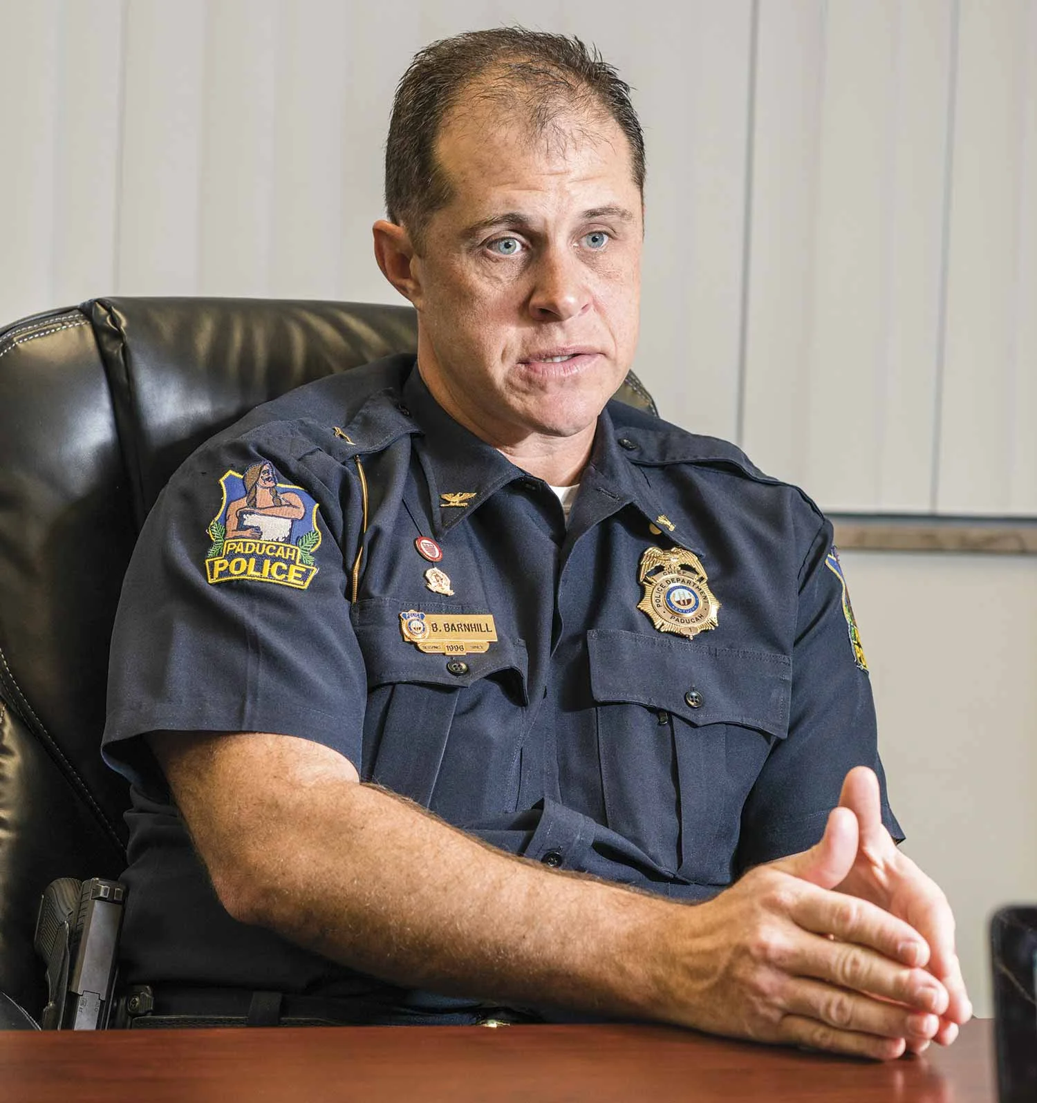 Paducah Police Chief Brandon Barnhill pushes his department toward positive community understanding and interaction. He hopes the knowledge gained through the agency’s new Cultural Leadership Academy will infiltrate the ideas and actions of the entire department over time. (Photo by Jim Robertson)