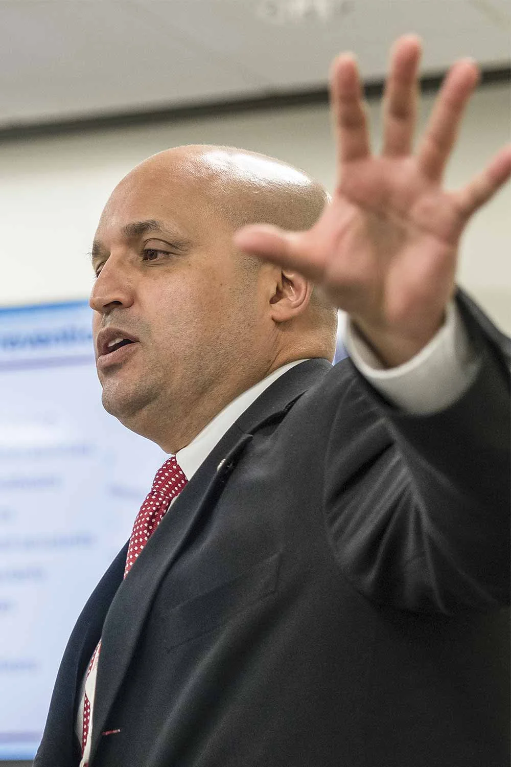 KOHS Executive Director John Holiday speaks to a group of more than 50 participants about building a strong network of defense against cyber attacks in Kentucky. (Photo by Jim Robertson)