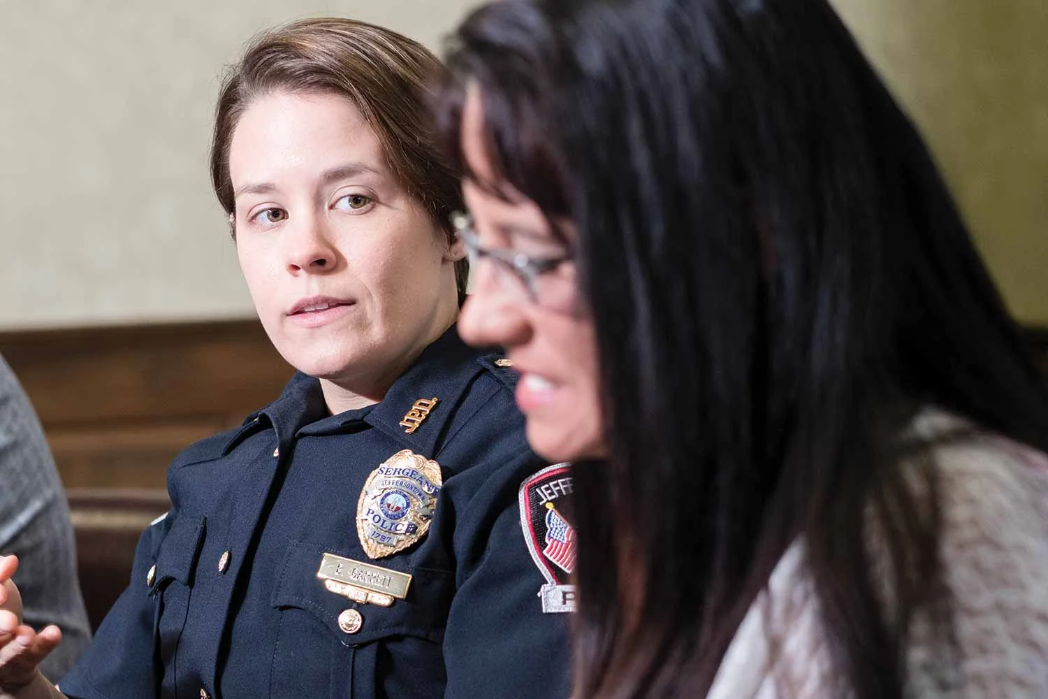 Jeffersontown Sgt. Brittney Garrett kicked off the department’s Angel Initiative in August 2016. Since then, JPD has helped place more than 45 drug-addicted individuals in treatment facilities. (Photo by Jim Robertson)