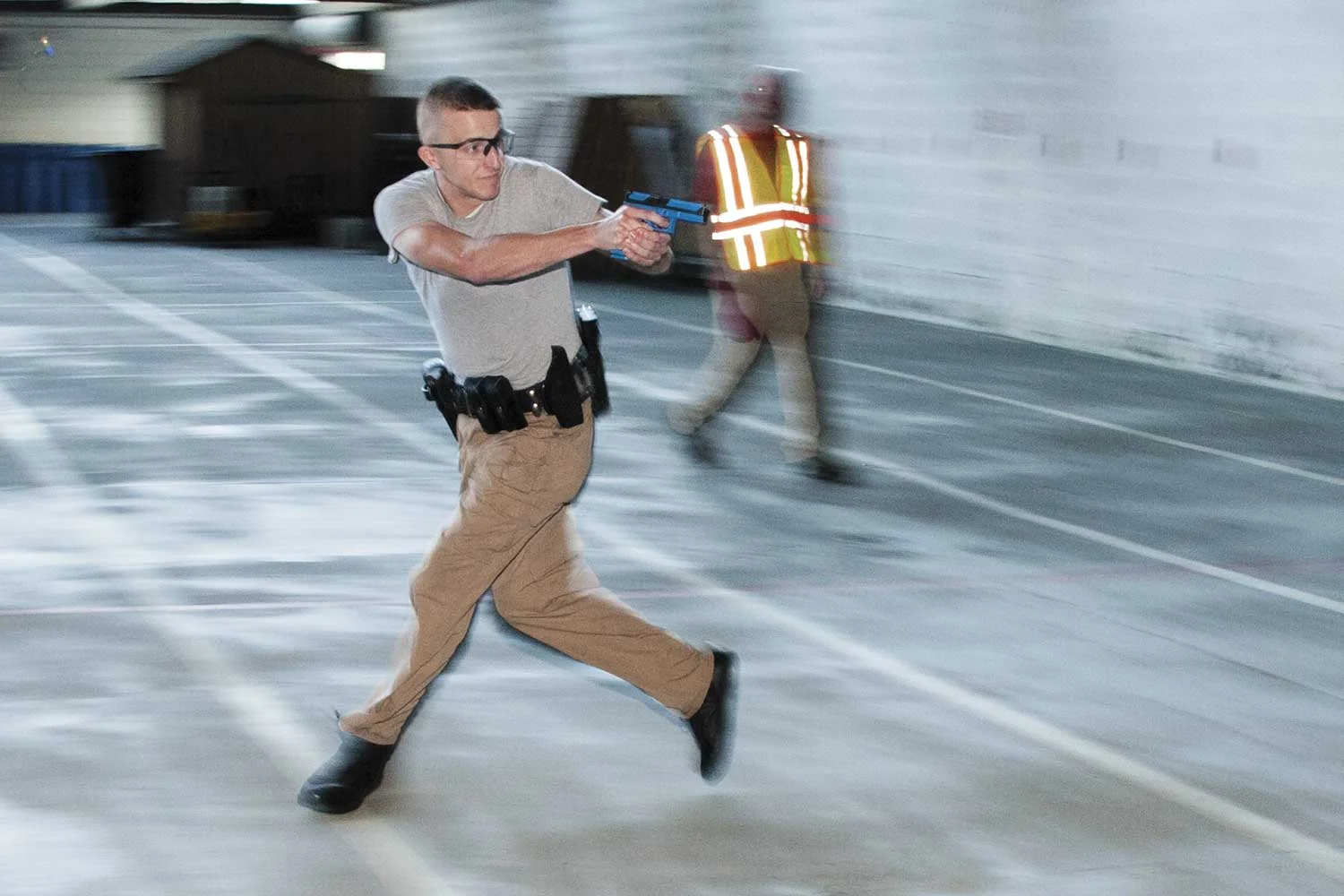 DOCJT Basic Training Recruit Class 486 member William Harrison, from the Pulaski County Sheriff’s Office, participated in a course designed to teach recruits tactics during an ambush-style attack. Class 486 graduated on Oct. 20. (Photo by Jim Robertson)