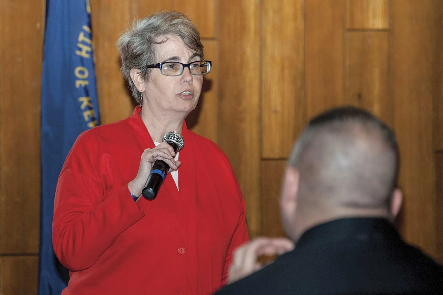 DOCJT Staff Attorney Shawn Herron offered legal advice regarding school safety issues during Shannon West’s presentation. (Photo by Jim Robertson)