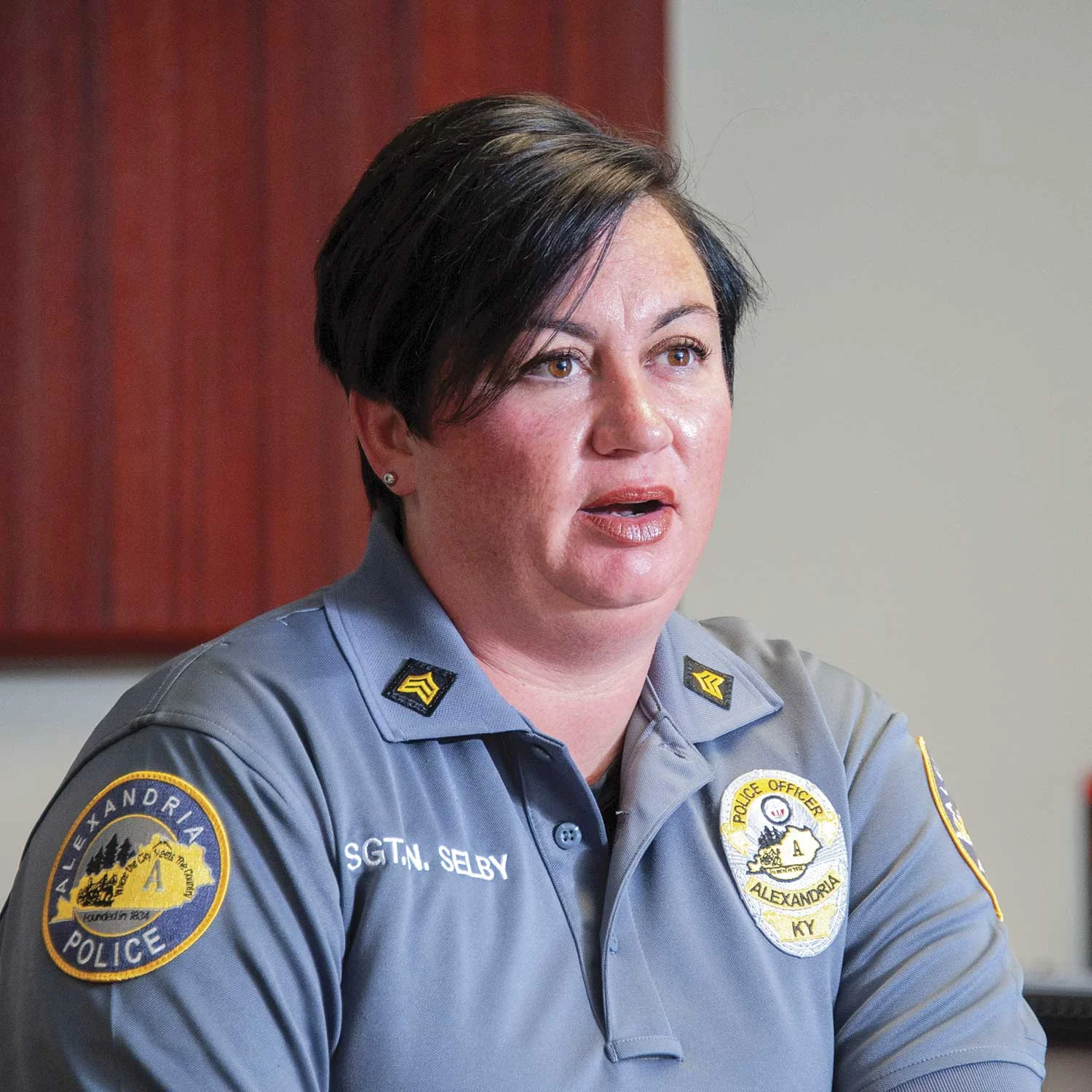 Alexandria Police Sgt. Natalie Selby said the Volunteers in Police Services group attends monthly trainings. The training sessions cover a wide spectrum of topics ranging from crisis intervention to radio procedures. (Photo by Jim Robertson)