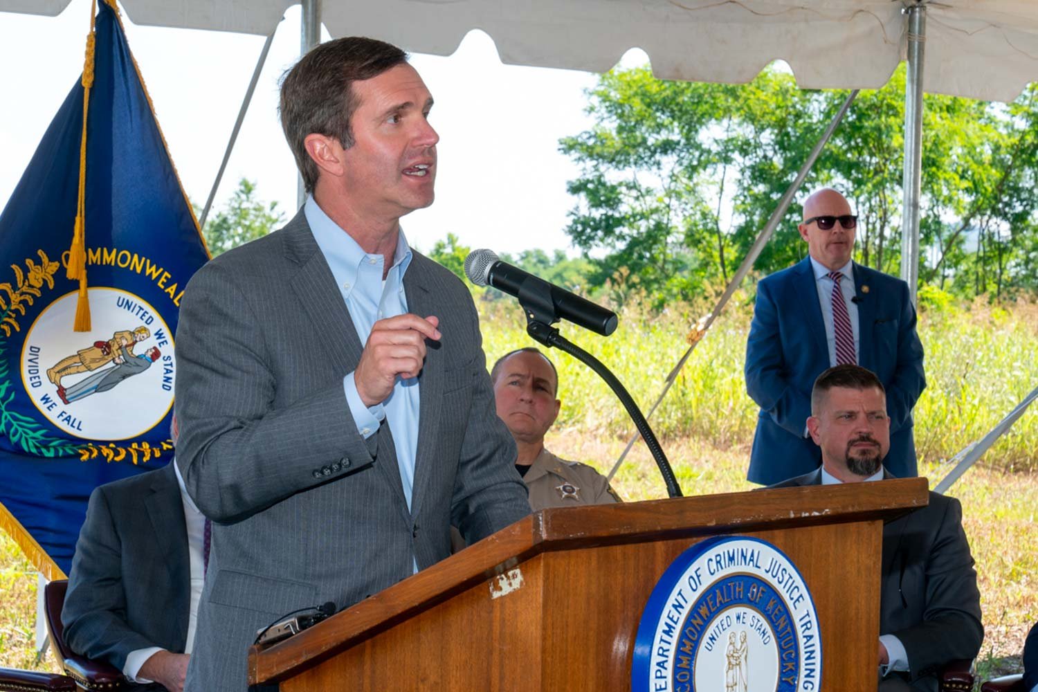  Gov. Andy Beshear told the crowd gathered about the importance of having facilities to properly train Kentucky’s law enforcement officers during Monday’s groundbreaking ceremony. (Photo by Jim Robertson) 