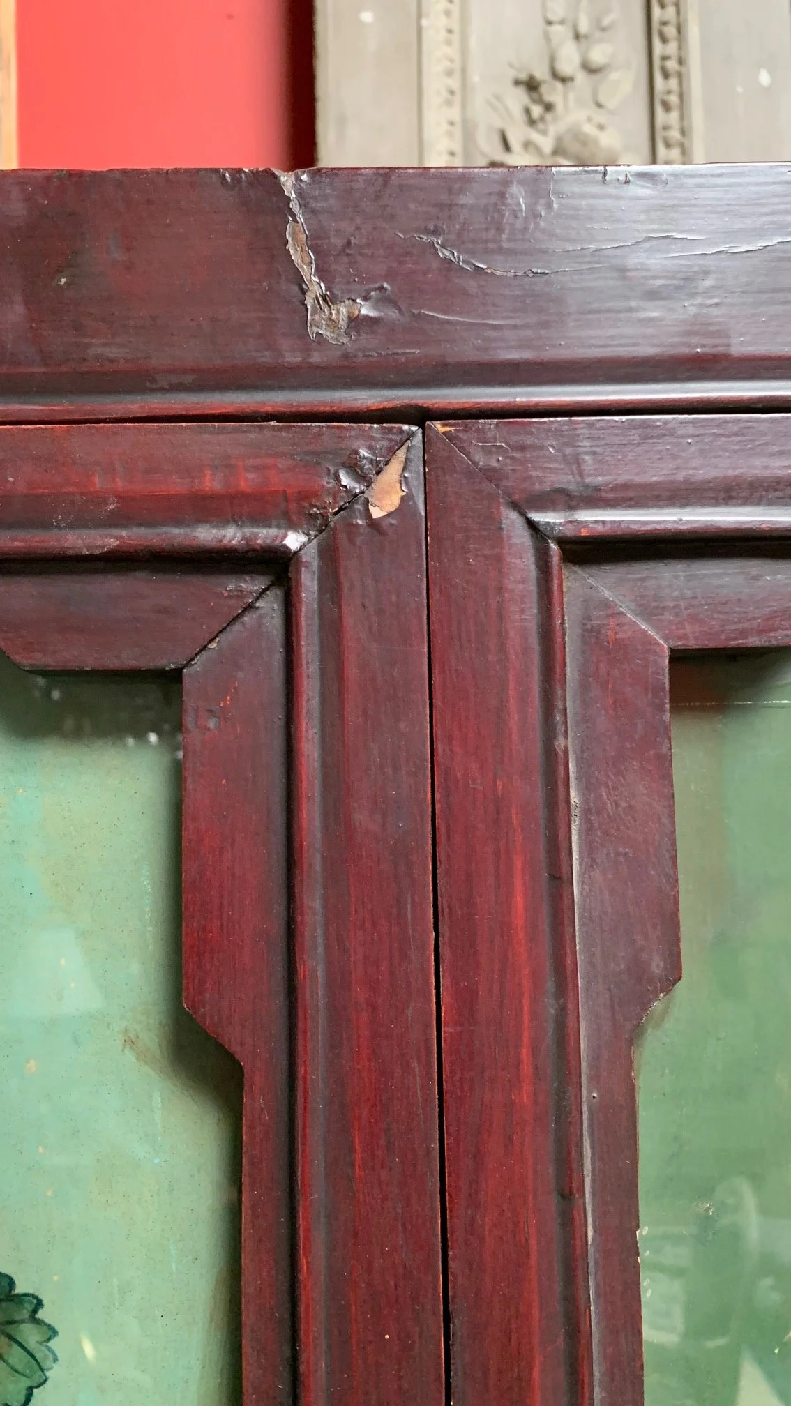 Pair of Antique Chinese with Reverse Painted Glass Panels