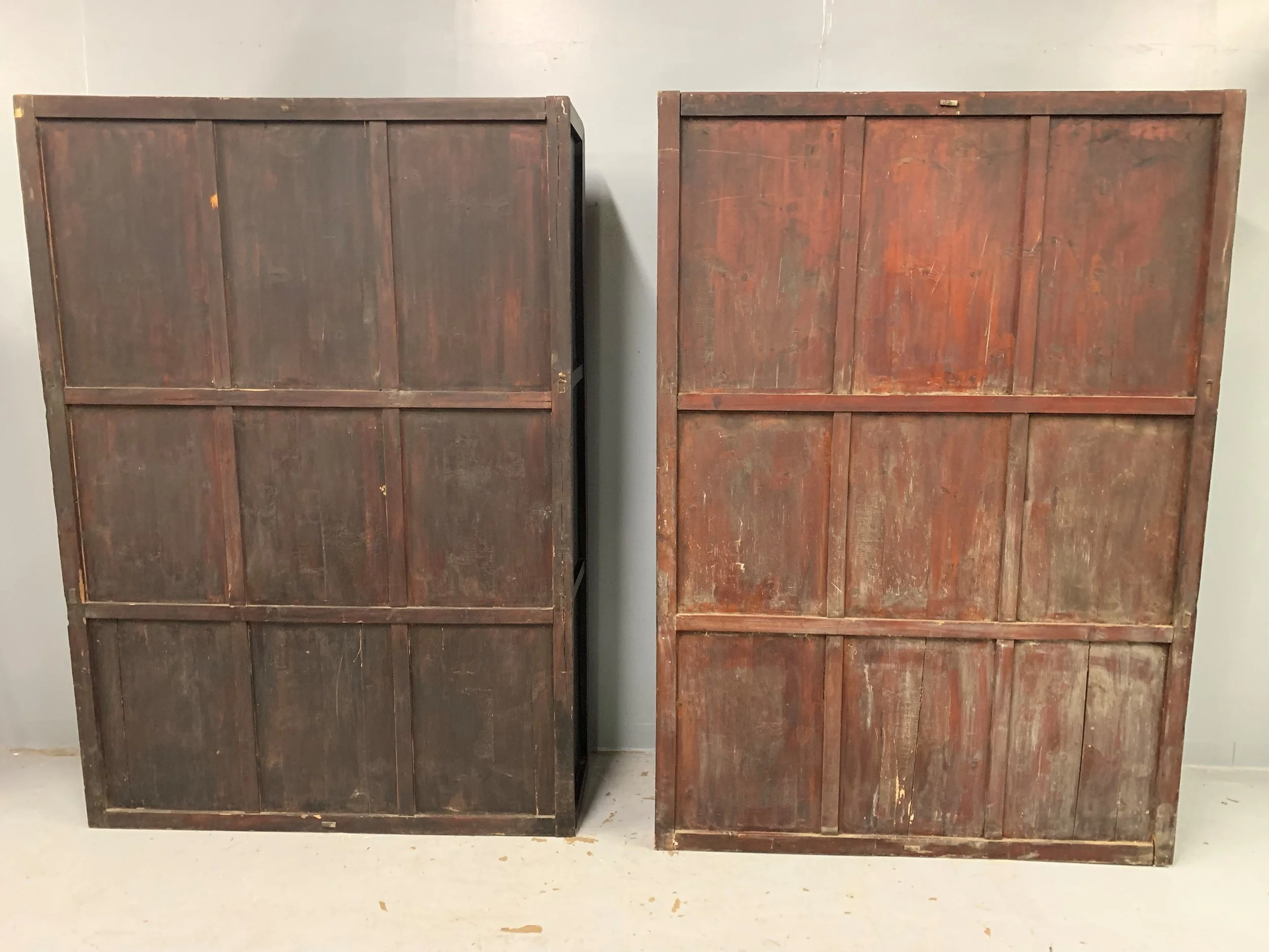 Pair of Antique Chinese with Reverse Painted Glass Panels