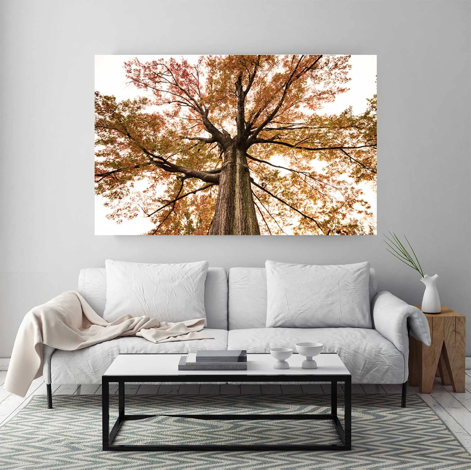 beautiful tree artwork in living room setting