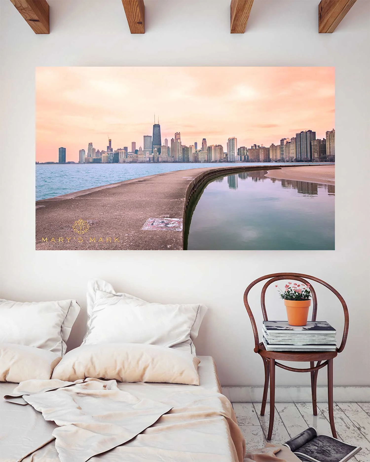 chicago skyline with warm sky