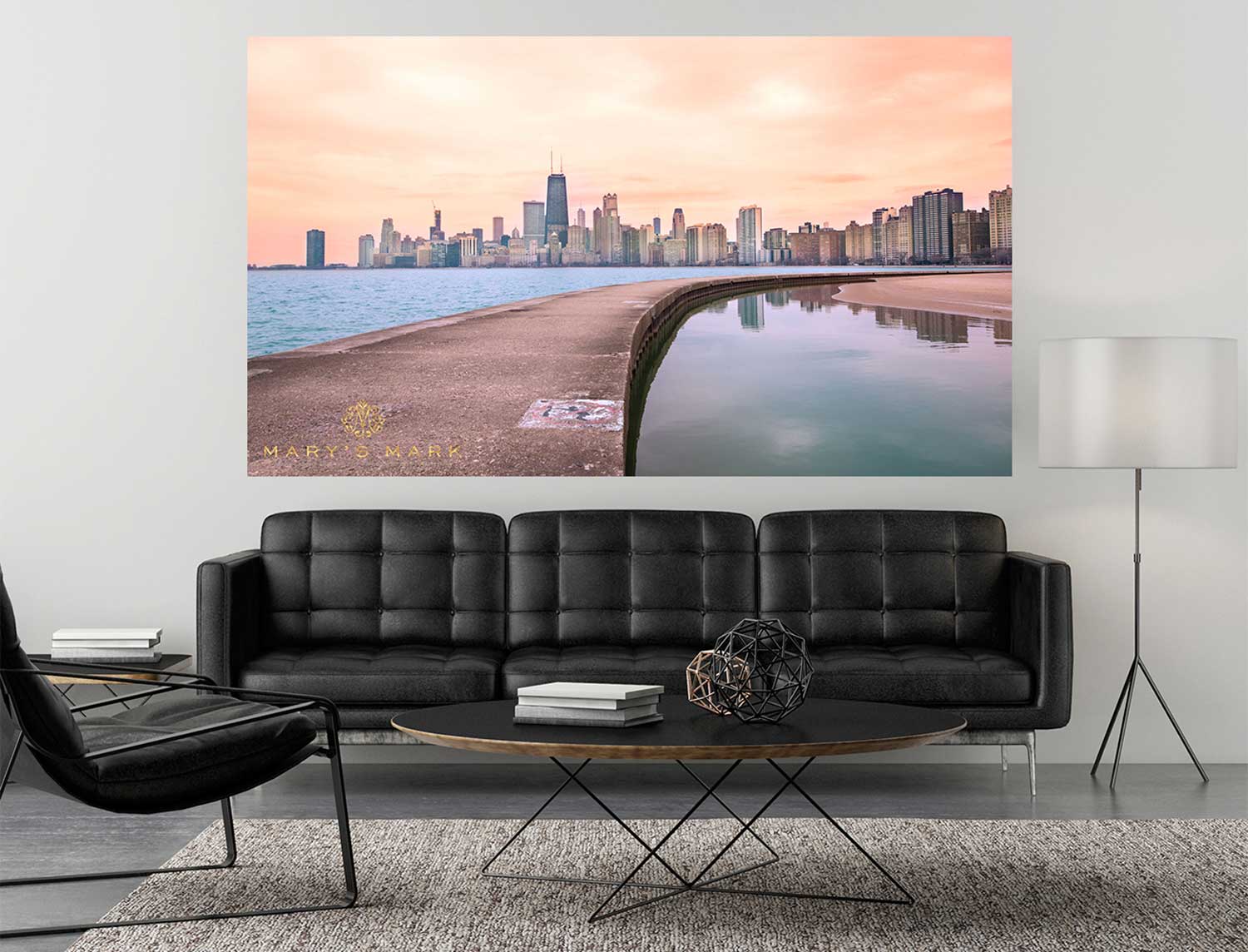 beautiful chicago skyline art in corporate office