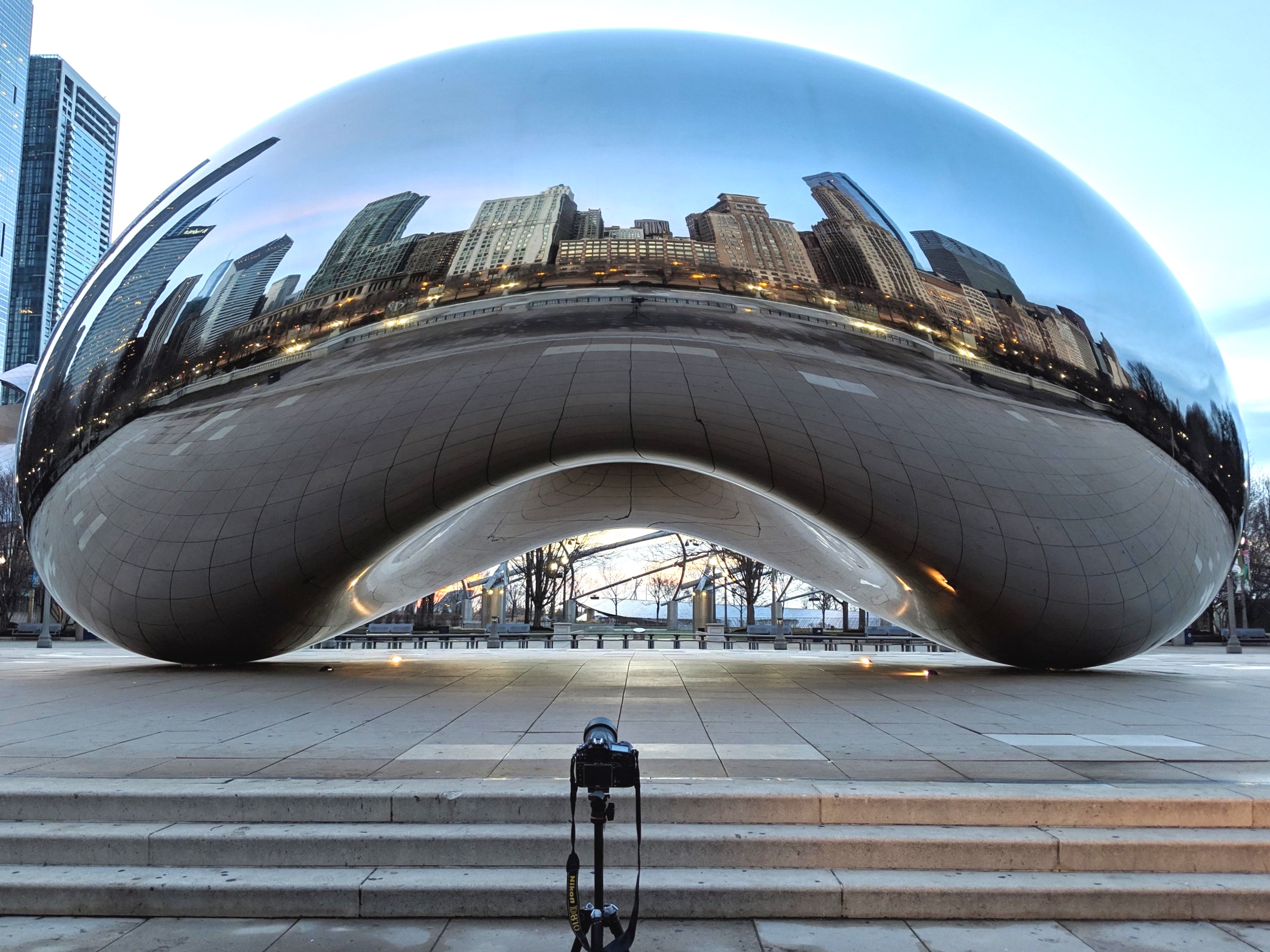 Camera in front of the Bean at Sunrise